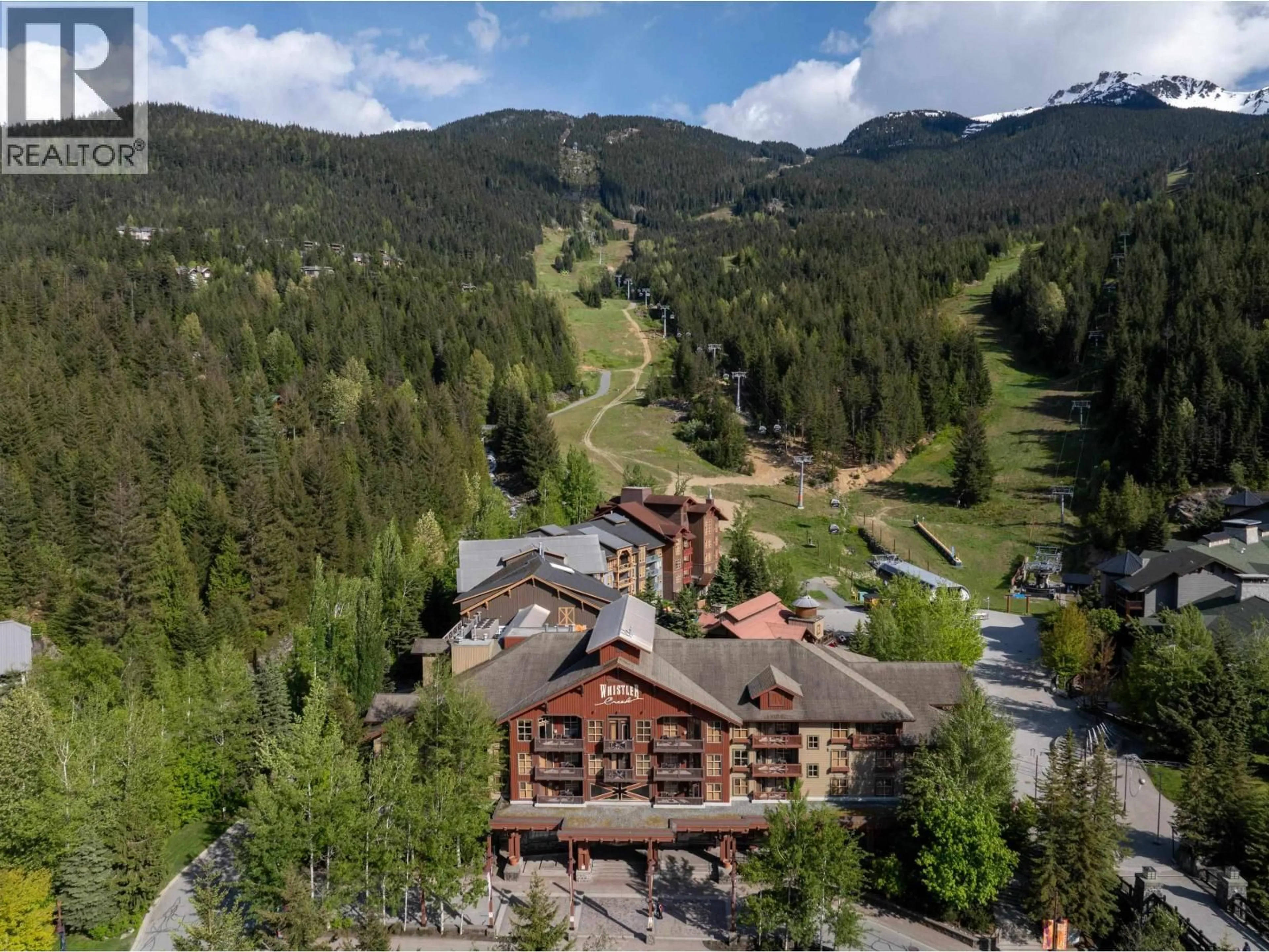 A pic from outside/outdoor area/front of a property/back of a property/a pic from drone, mountain view for 534C - 2036 LONDON LANE, Whistler British Columbia V8E0N7