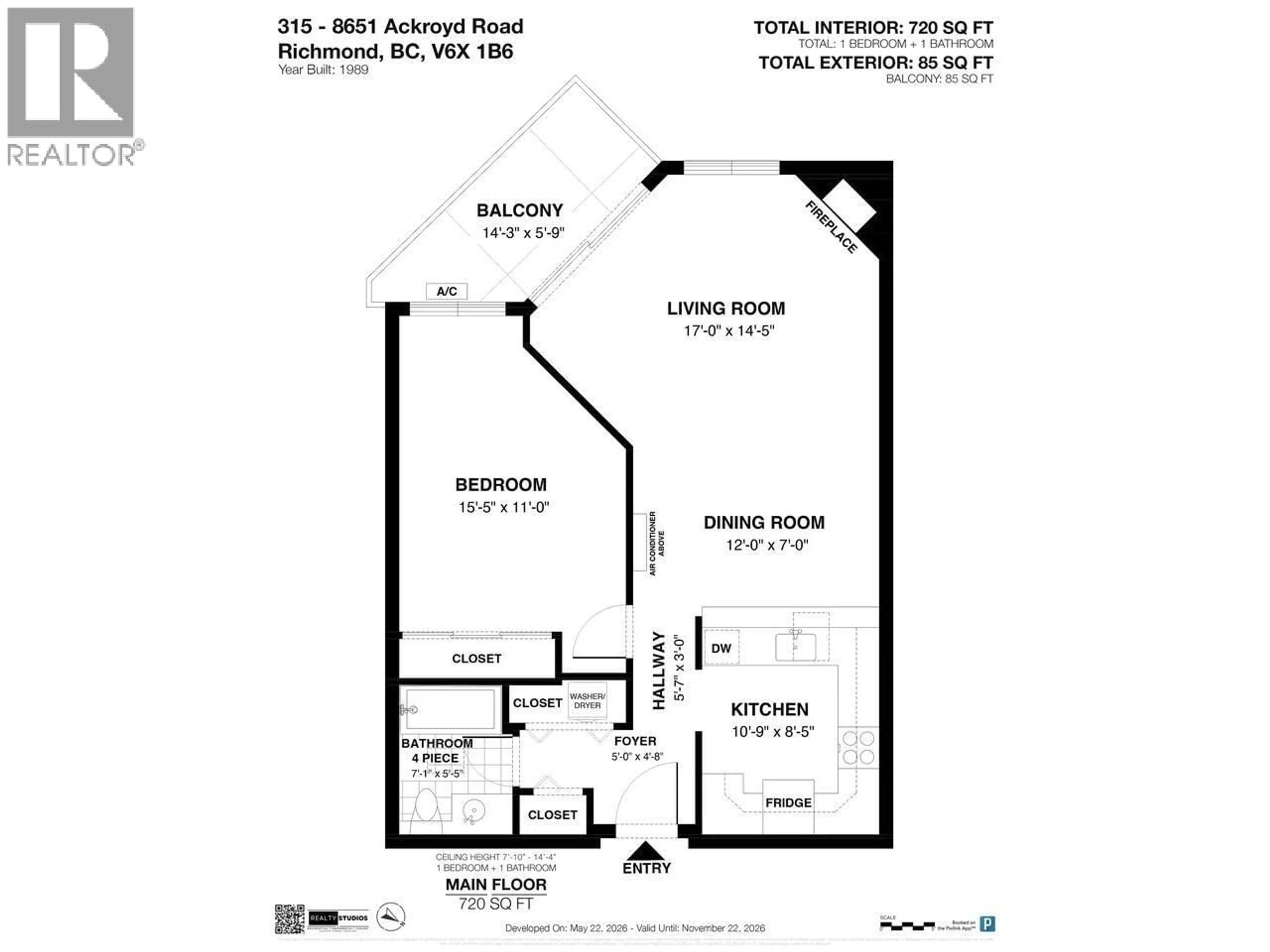 Floor plan for 315 - 8651 ACKROYD ROAD, Richmond British Columbia V6X1B6