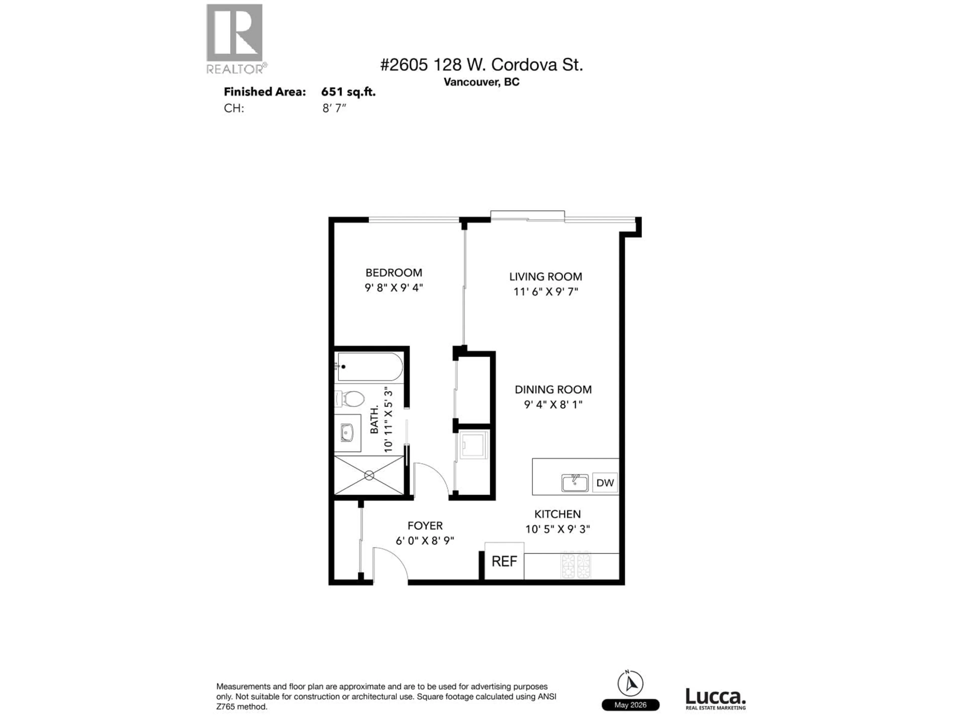 Floor plan for 2605 - 128 CORDOVA STREET, Vancouver British Columbia V6B0E6