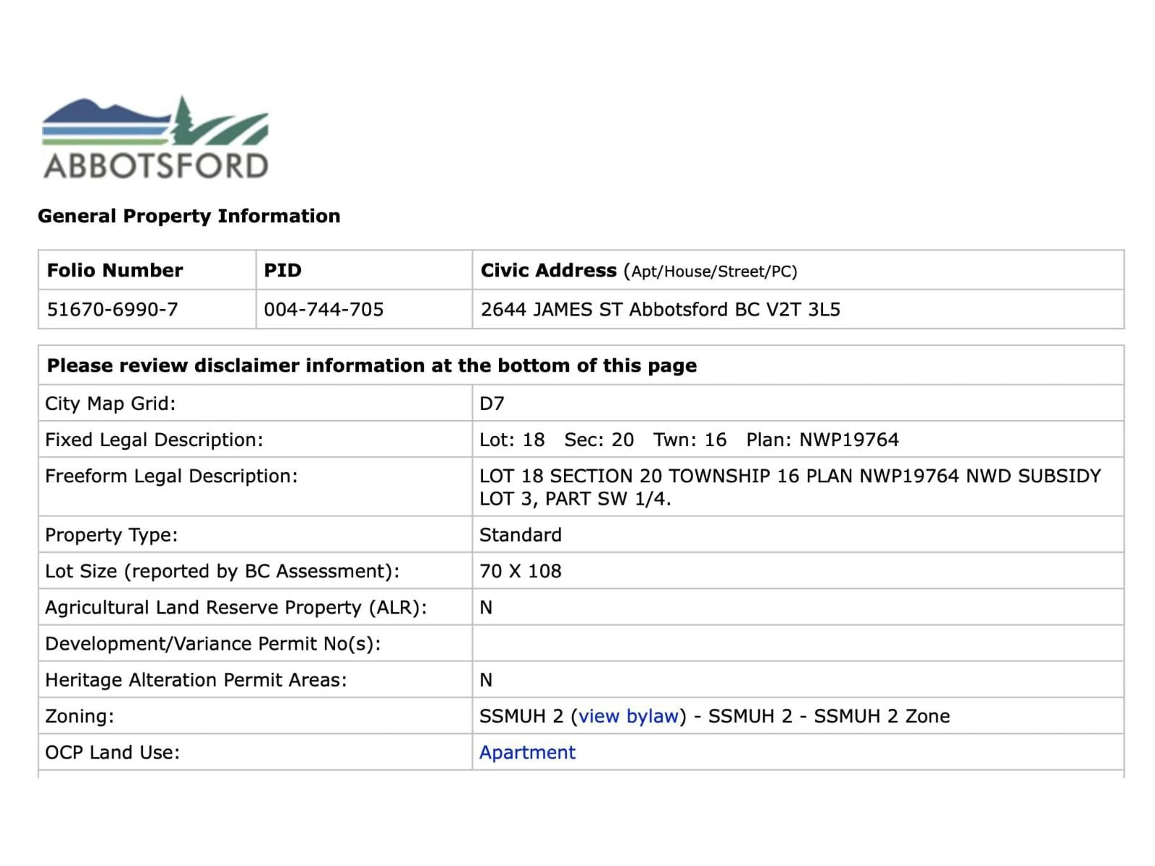 Unknown for 2644 JAMES STREET, Abbotsford British Columbia V2T3L5