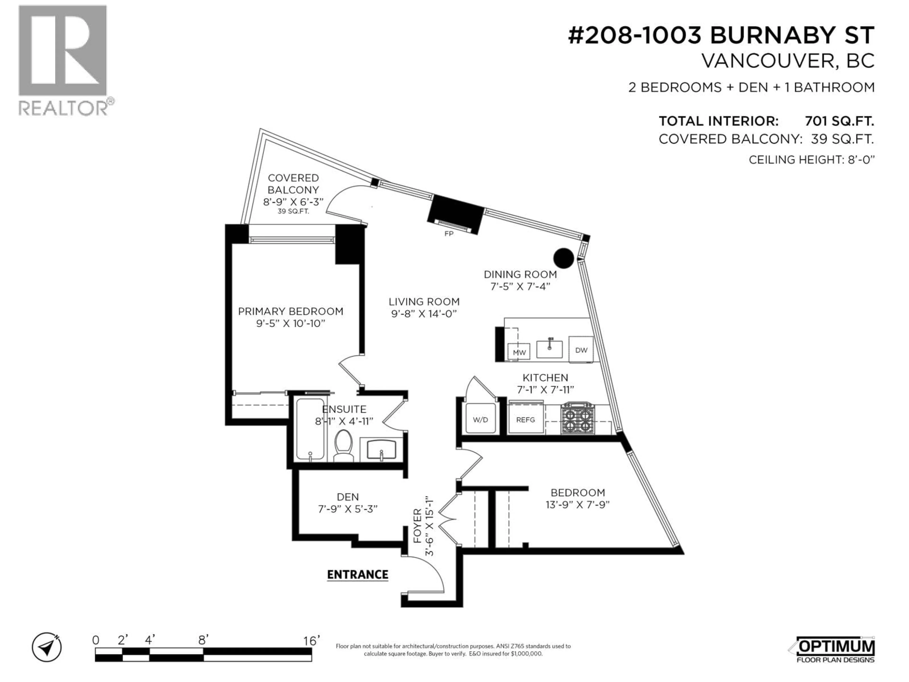 Floor plan for 208 - 1003 BURNABY STREET, Vancouver British Columbia V6E4R7