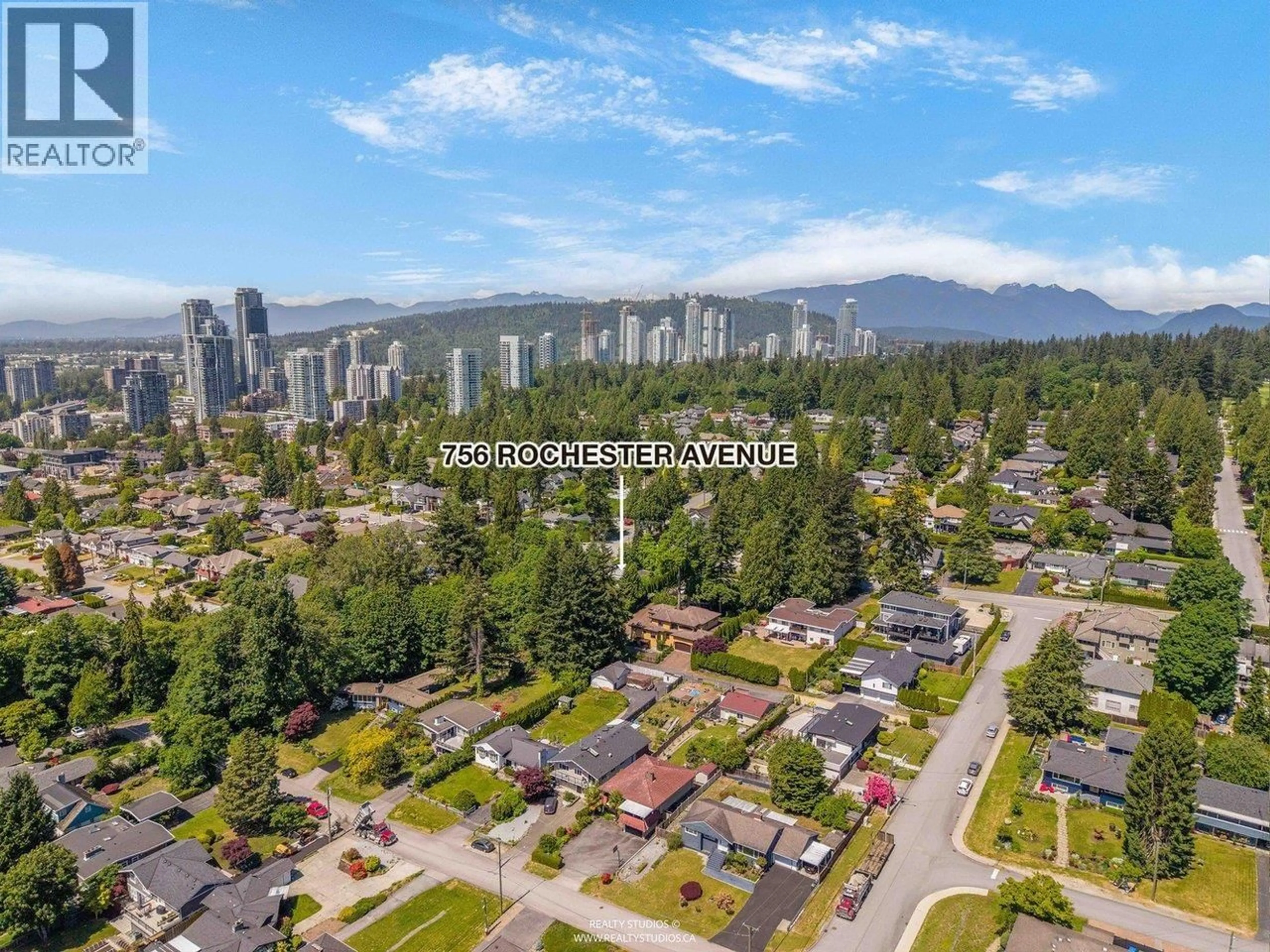 A pic from outside/outdoor area/front of a property/back of a property/a pic from drone, mountain view for 756 ROCHESTER AVENUE, Coquitlam British Columbia V3K2V8