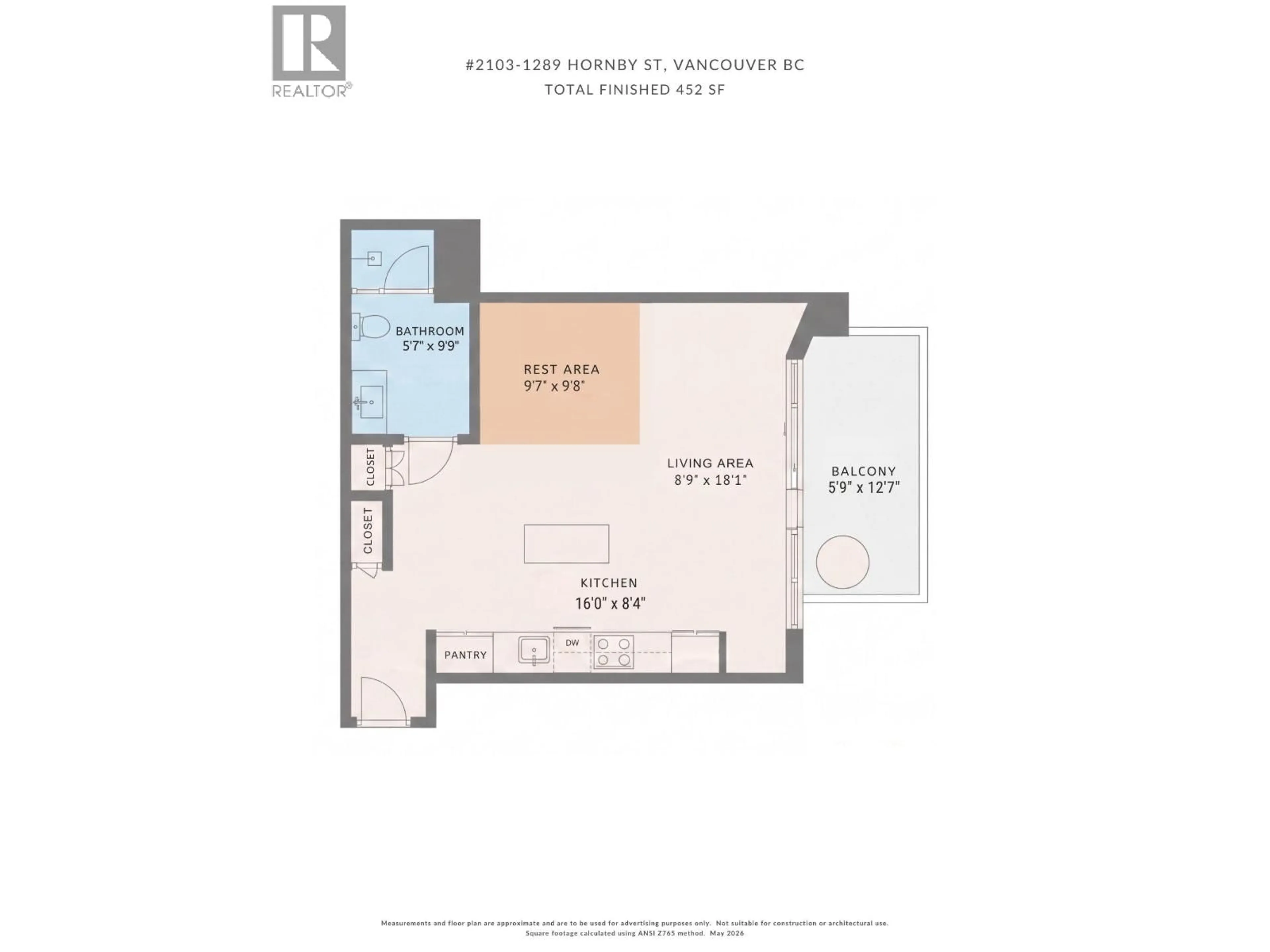 Floor plan for 2103 - 1289 HORNBY STREET, Vancouver British Columbia V6Z0G7