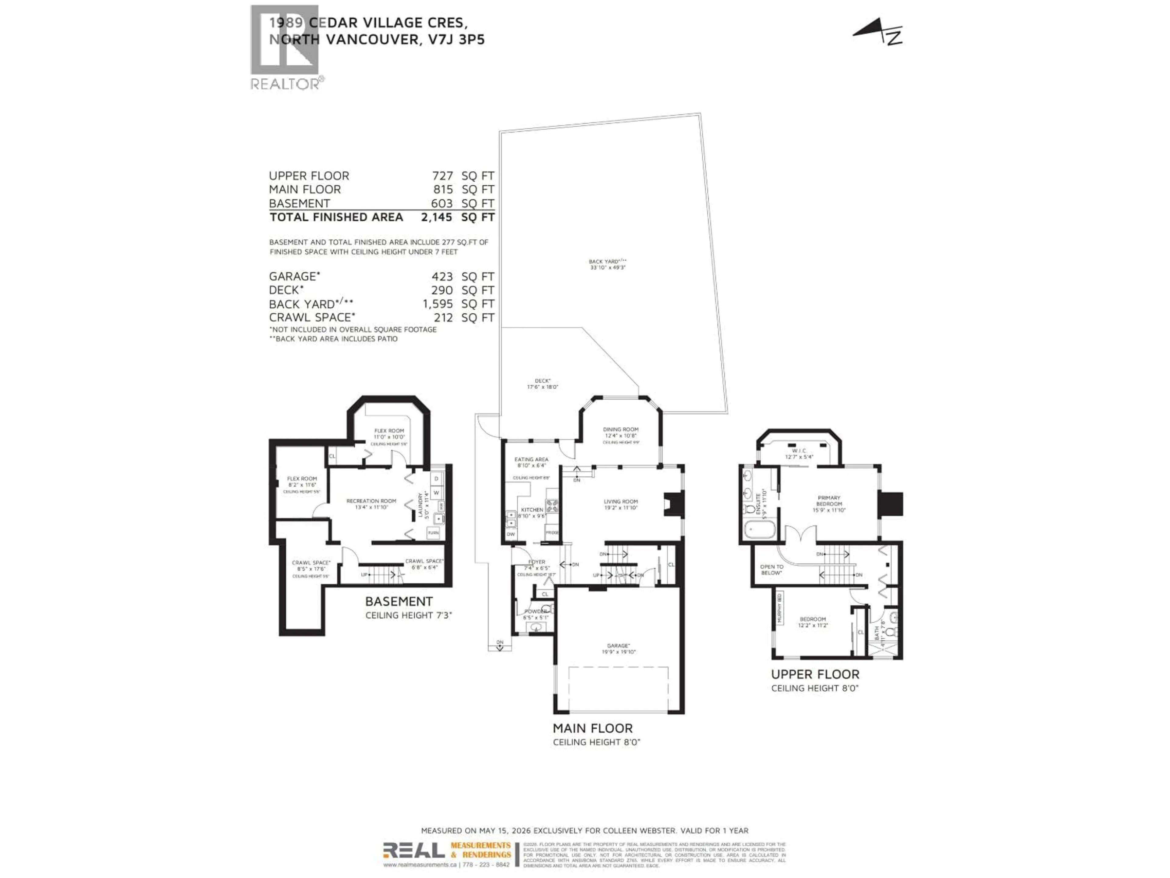 Floor plan for 1989 CEDAR VILLAGE CRESCENT, North Vancouver British Columbia V7J3P5