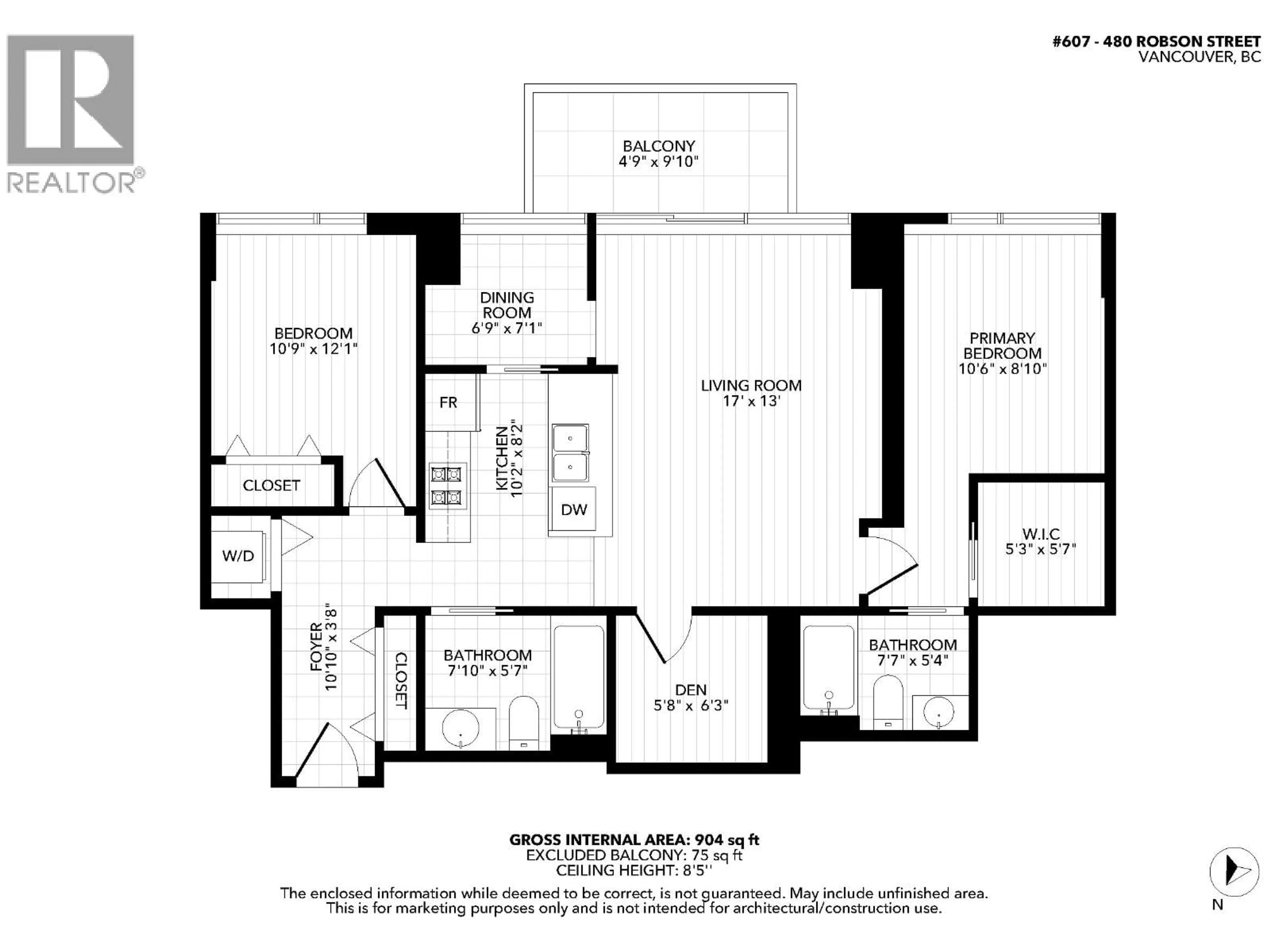 Floor plan for 607 - 480 ROBSON STREET, Vancouver British Columbia V6B1S1