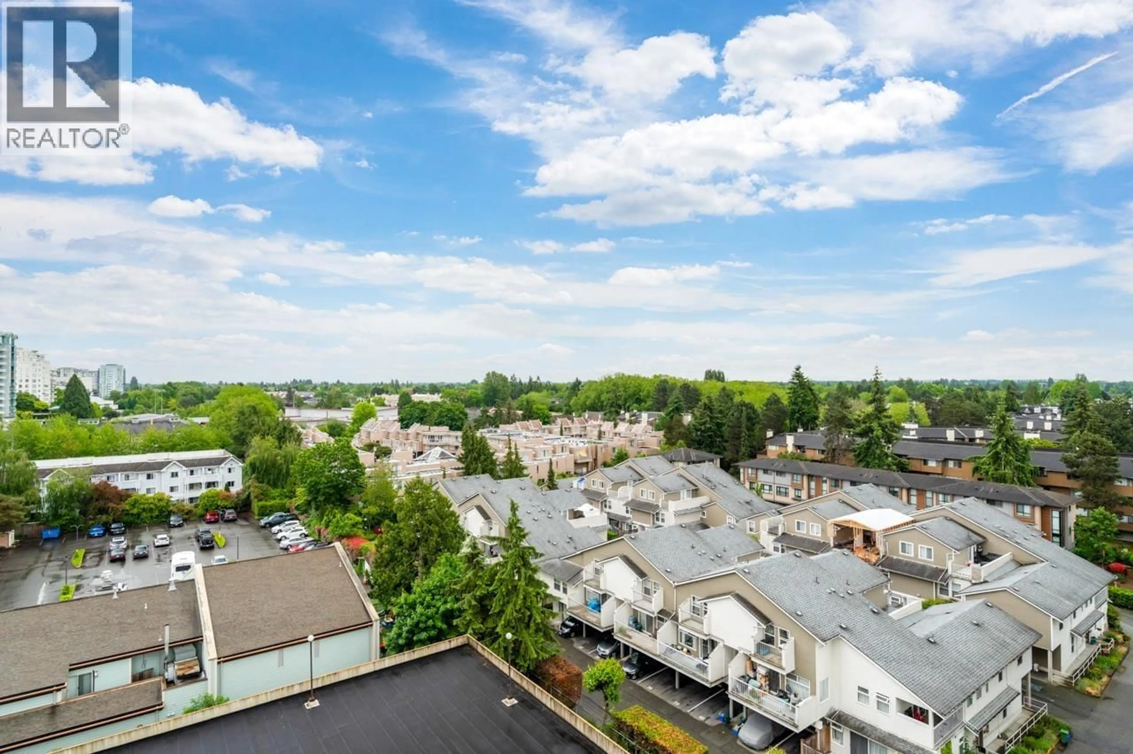 A pic from outside/outdoor area/front of a property/back of a property/a pic from drone, city buildings view from balcony for 901 - 7100 GILBERT ROAD, Richmond British Columbia V7C5C3
