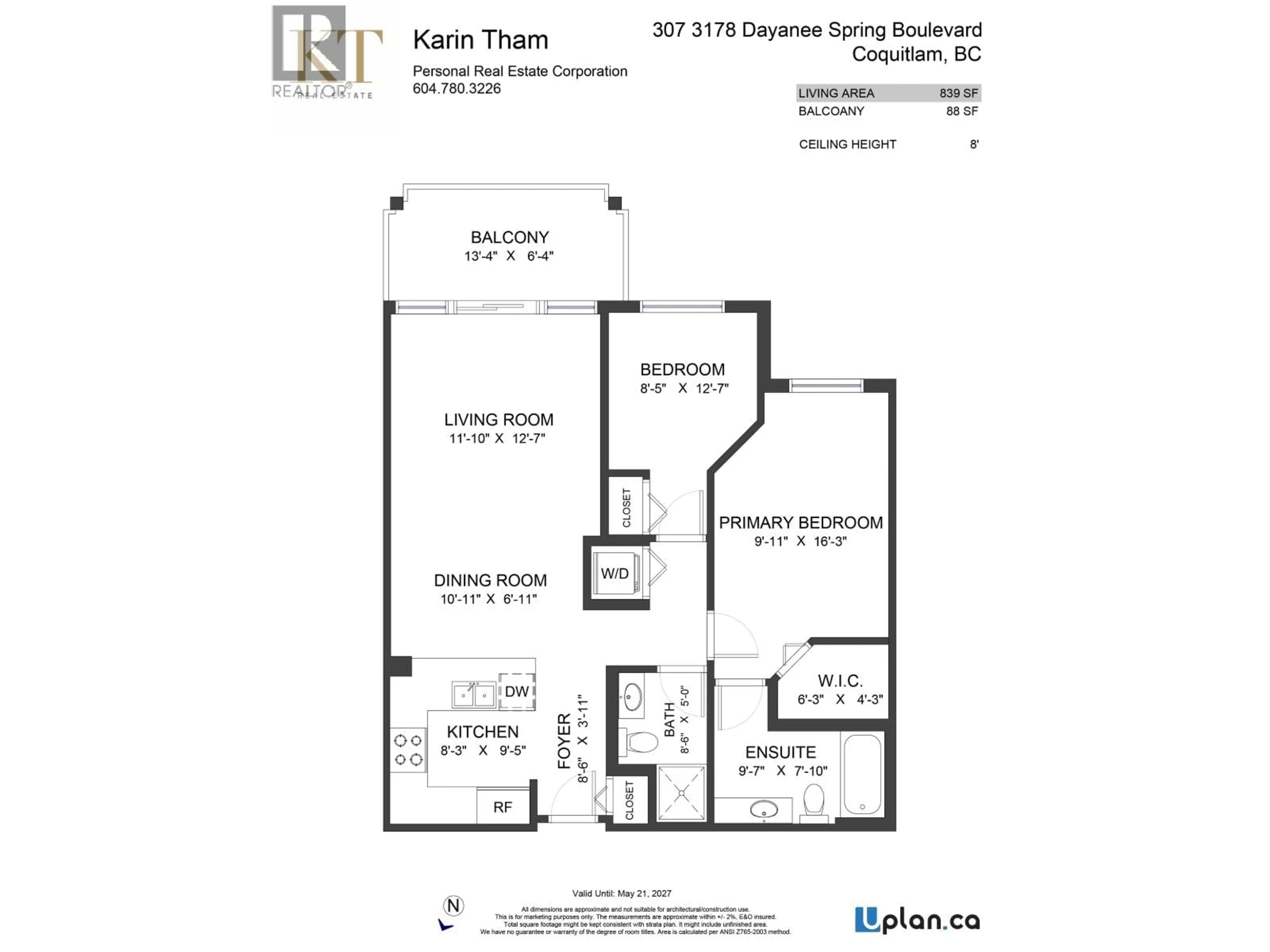 Floor plan for 307 - 3178 DAYANEE SPRINGS BOULEVARD, Coquitlam British Columbia V3E0B9