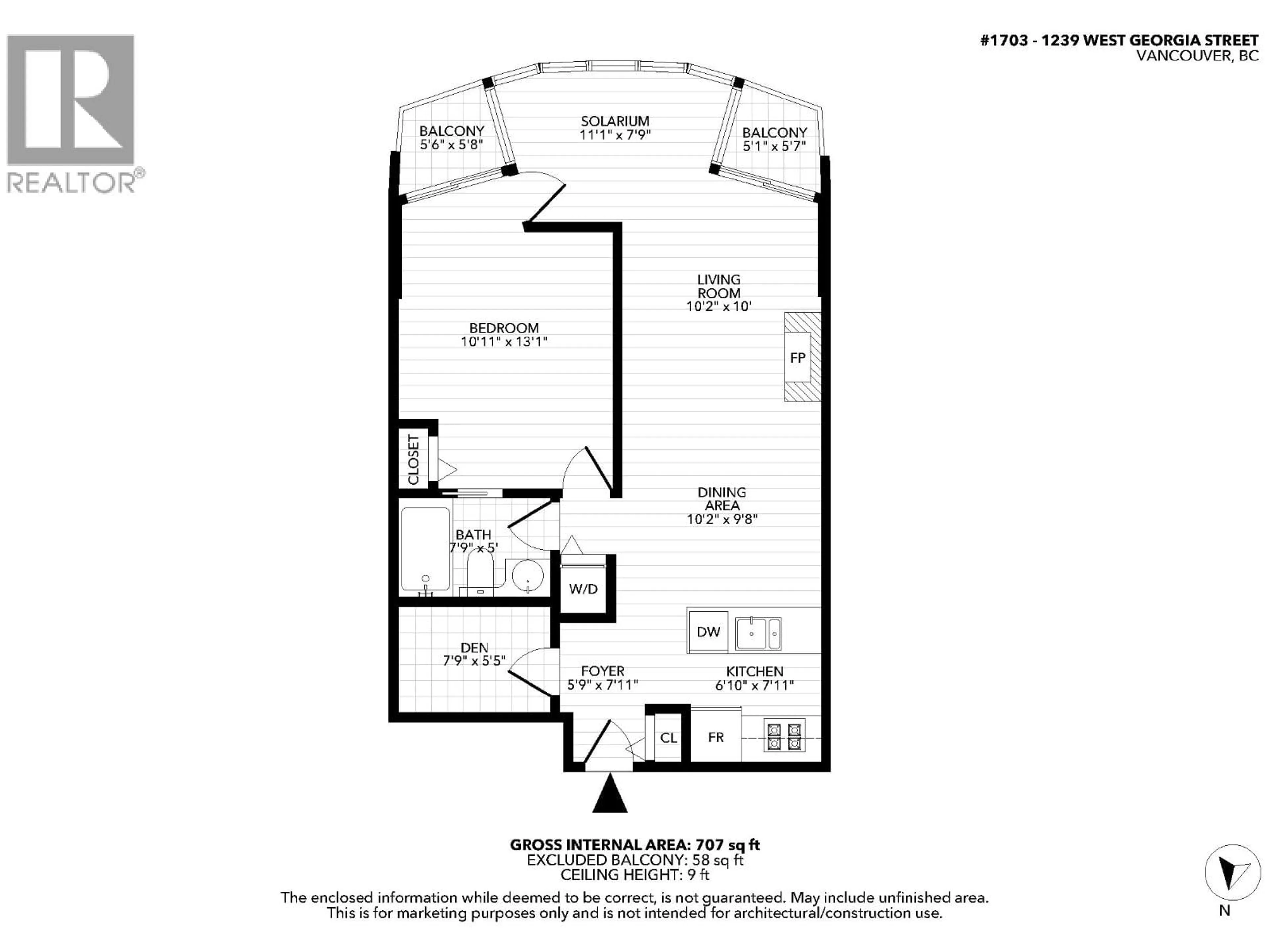 Floor plan for 1703 - 1239 GEORGIA STREET, Vancouver British Columbia V6E4R8