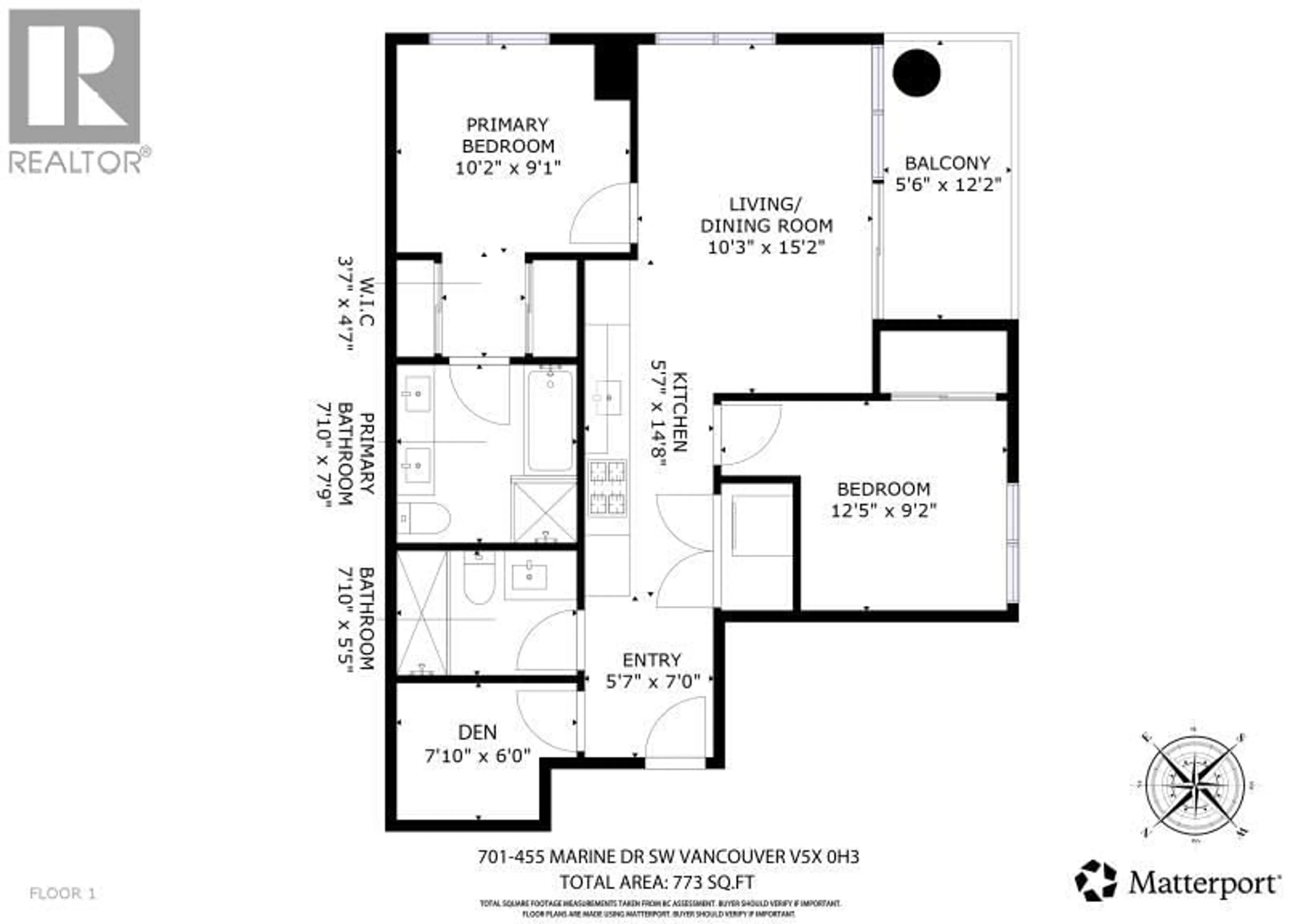 Floor plan for 701 - 455 SW MARINE DRIVE, Vancouver British Columbia V5X0H3