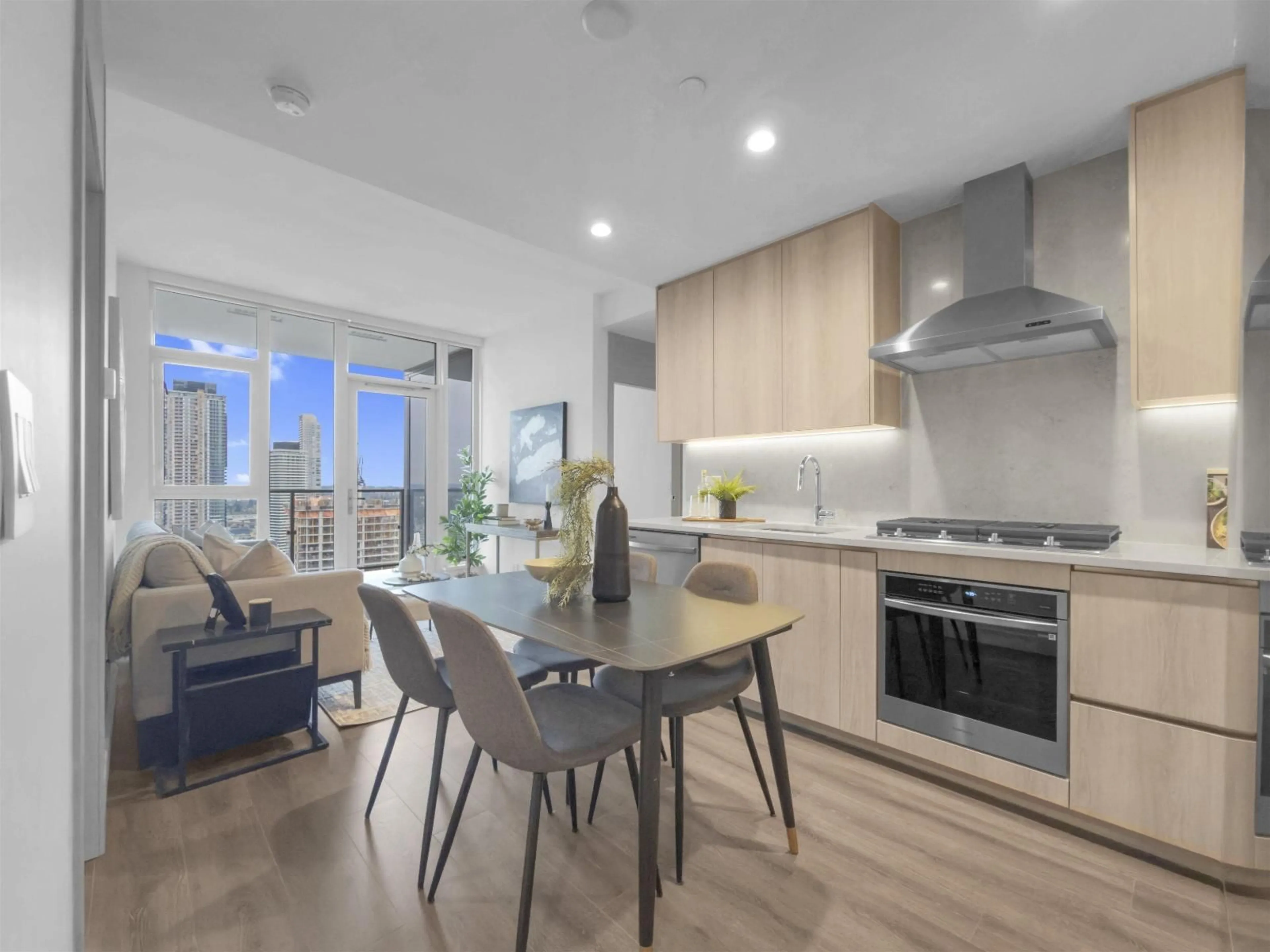 Open concept kitchen, wood/laminate floor for 1705 - 10750 135A STREET, Surrey British Columbia V3W4E8