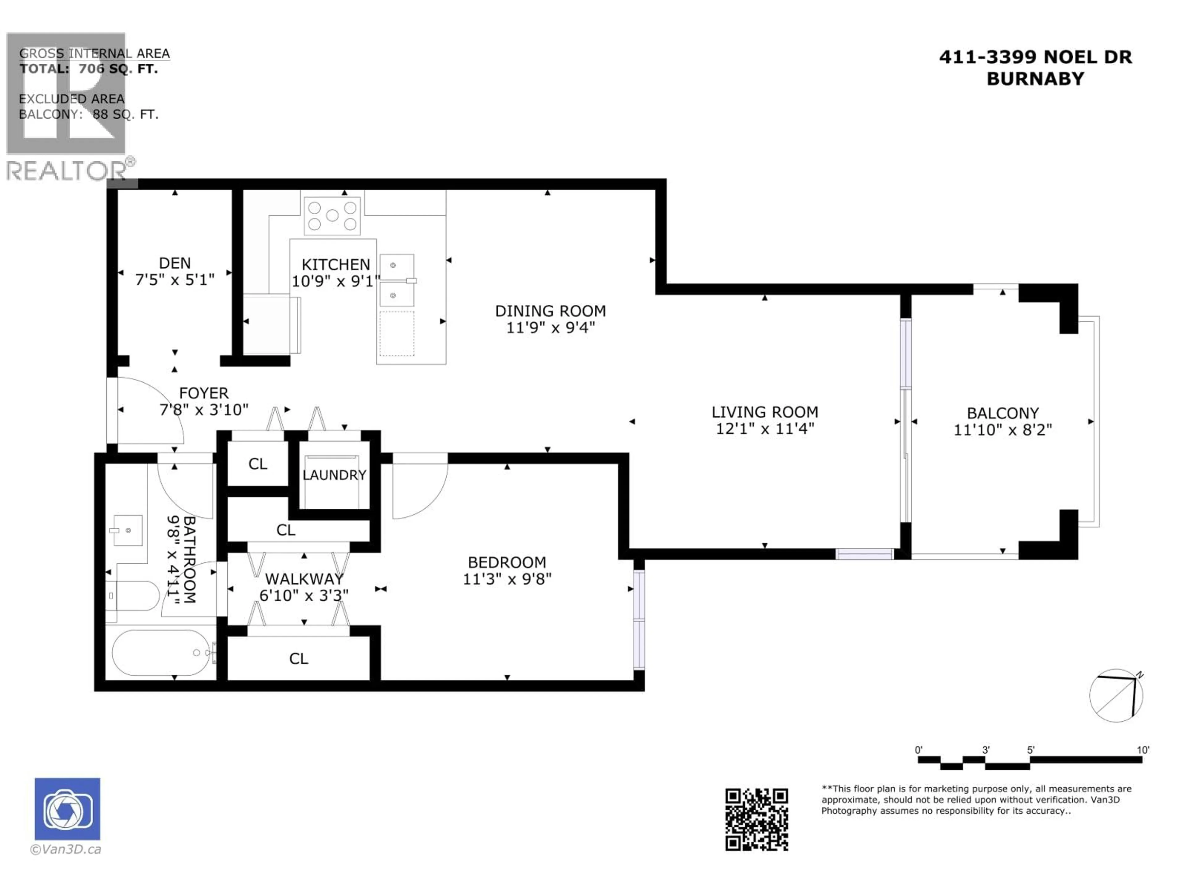 Floor plan for 411 - 3399 NOEL DRIVE, Burnaby British Columbia V3J0G8