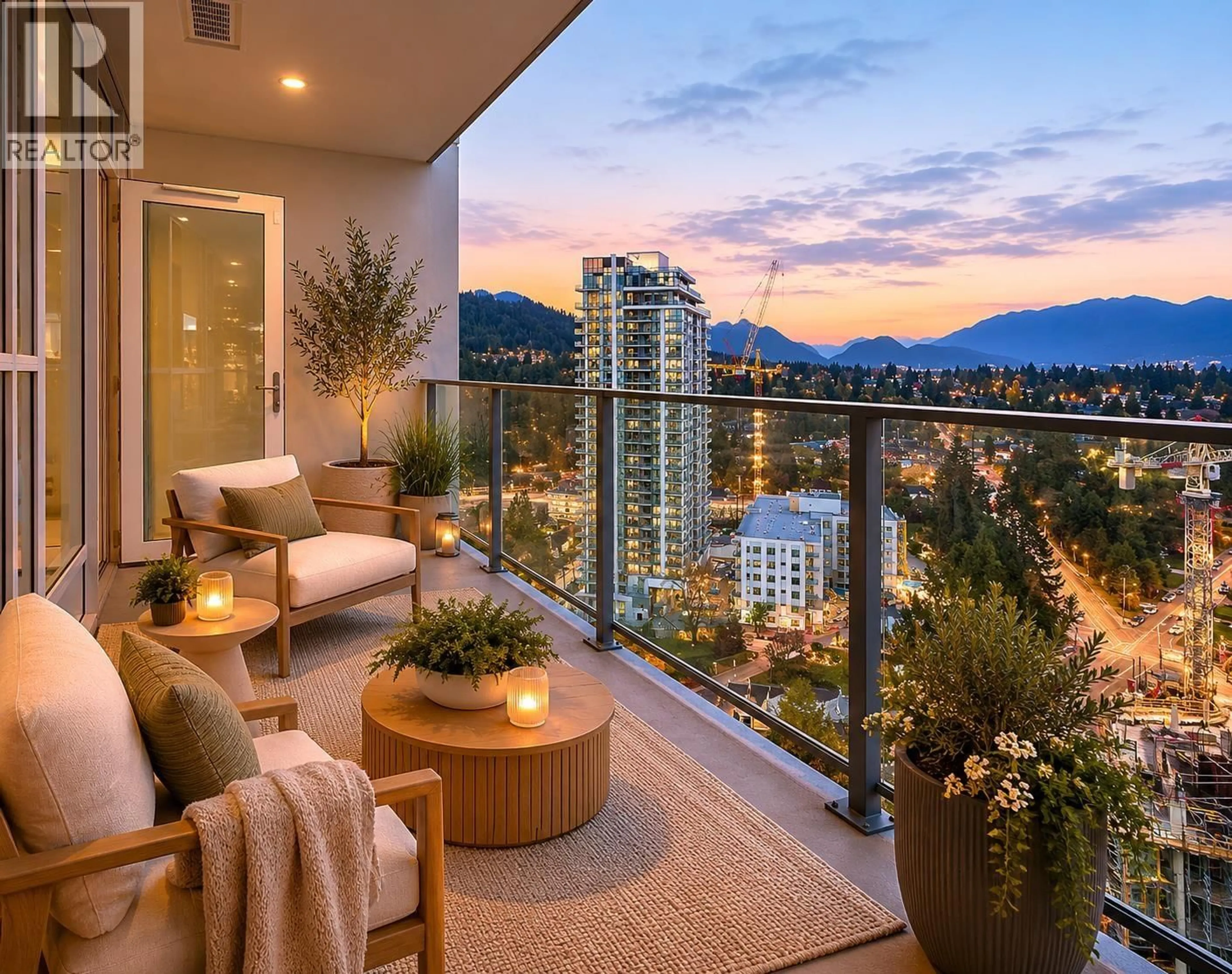 Balcony in the apartment, mountain view for 1604 - 567 CLARKE ROAD, Coquitlam British Columbia V3J0K7