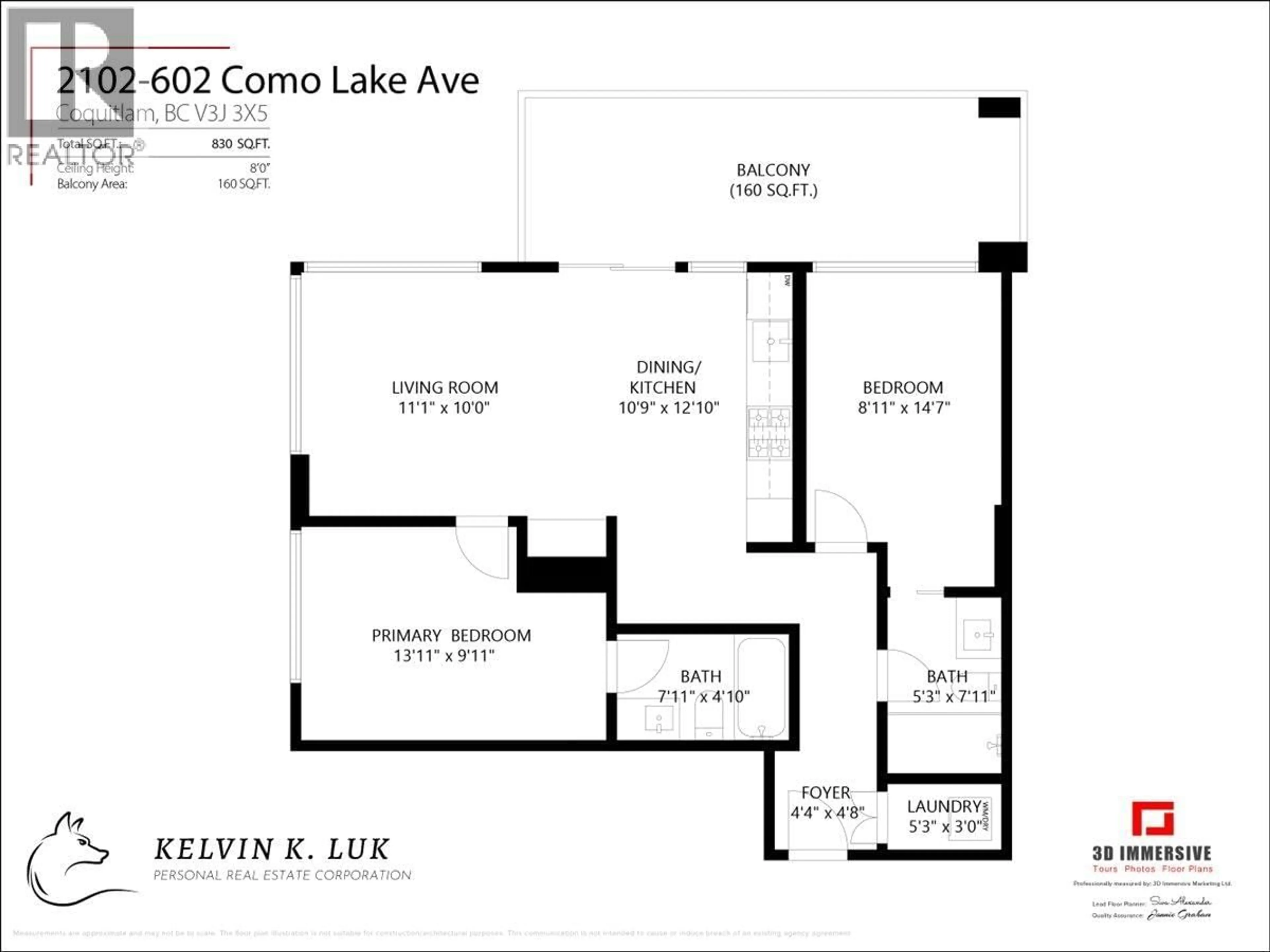 Floor plan for 2102 - 602 COMO LAKE AVENUE, Coquitlam British Columbia V3J0G2