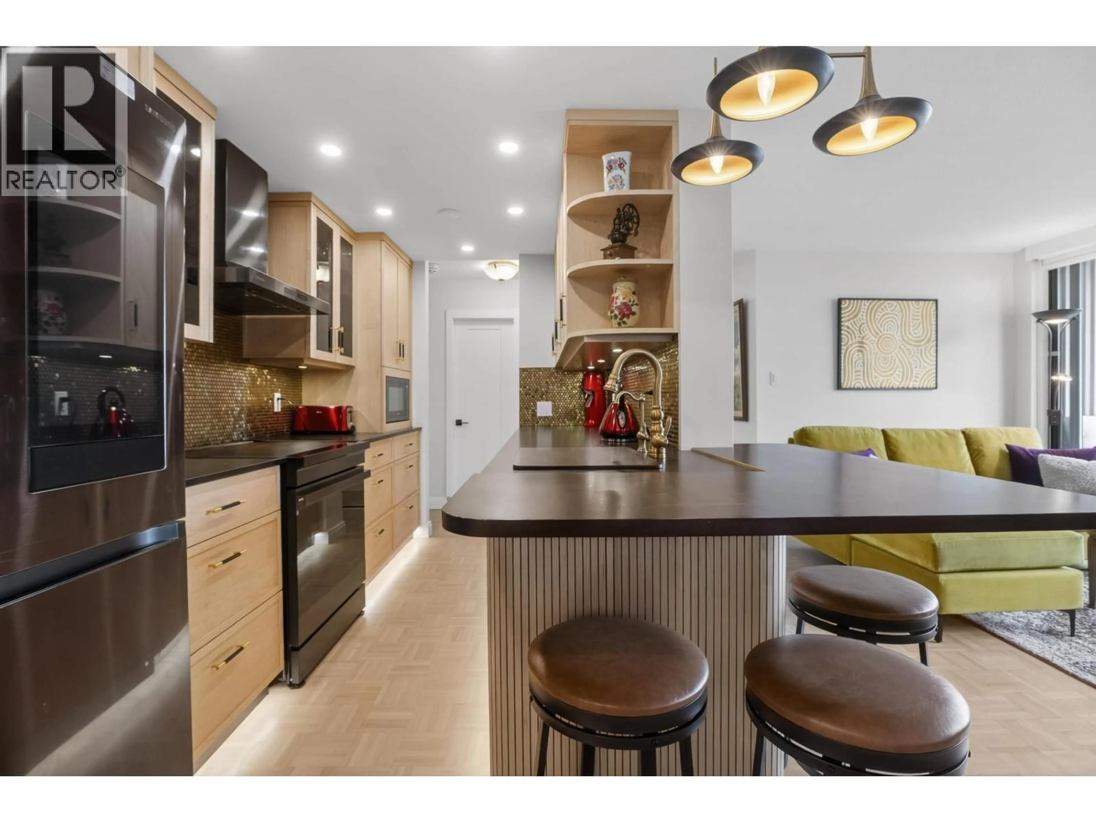 Contemporary kitchen, wood/laminate floor for 407 - 1330 HARWOOD STREET, Vancouver British Columbia V6E1S8