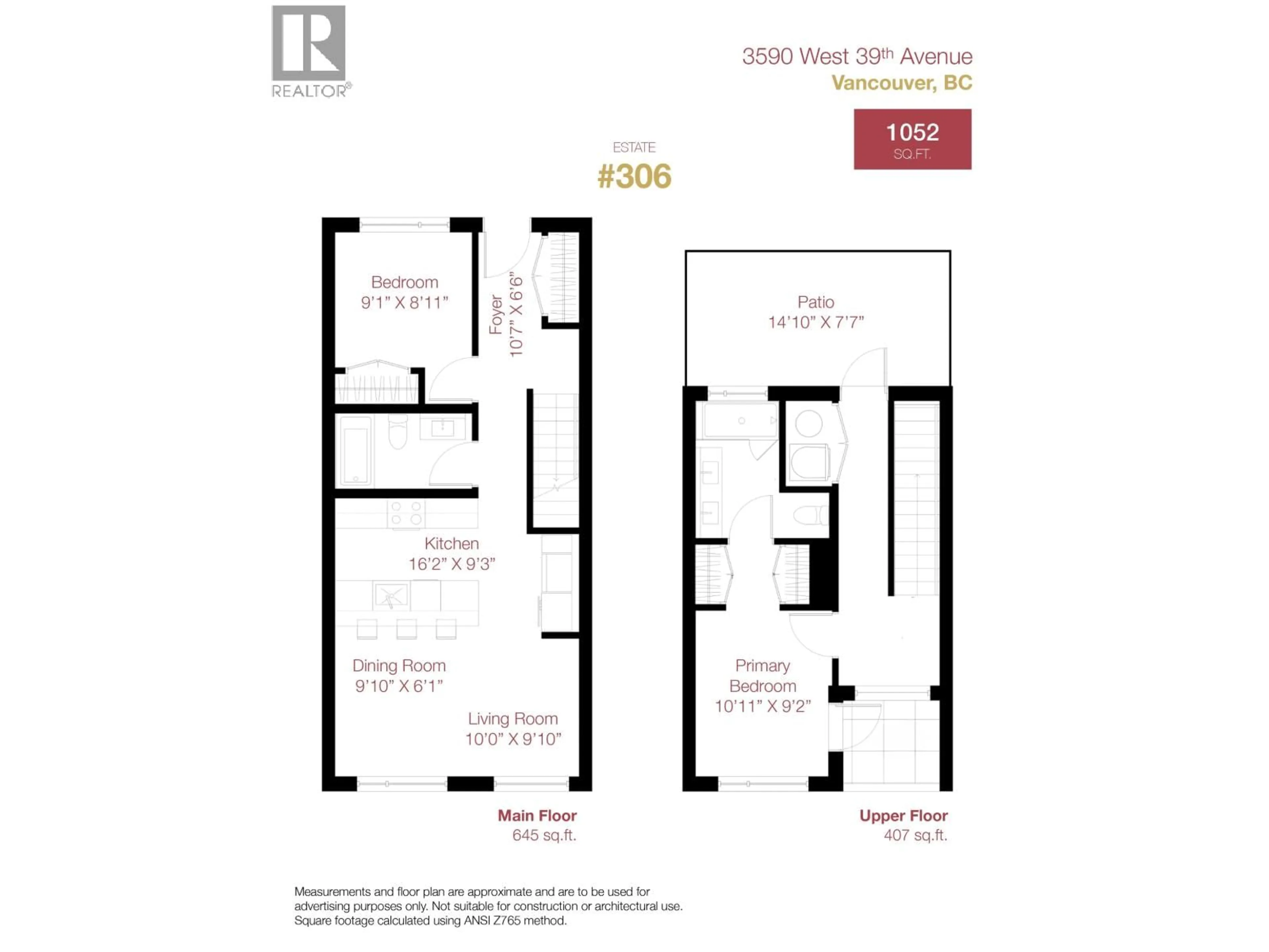 Floor plan for 306 - 3590 39TH AVENUE, Vancouver British Columbia V6N3A5