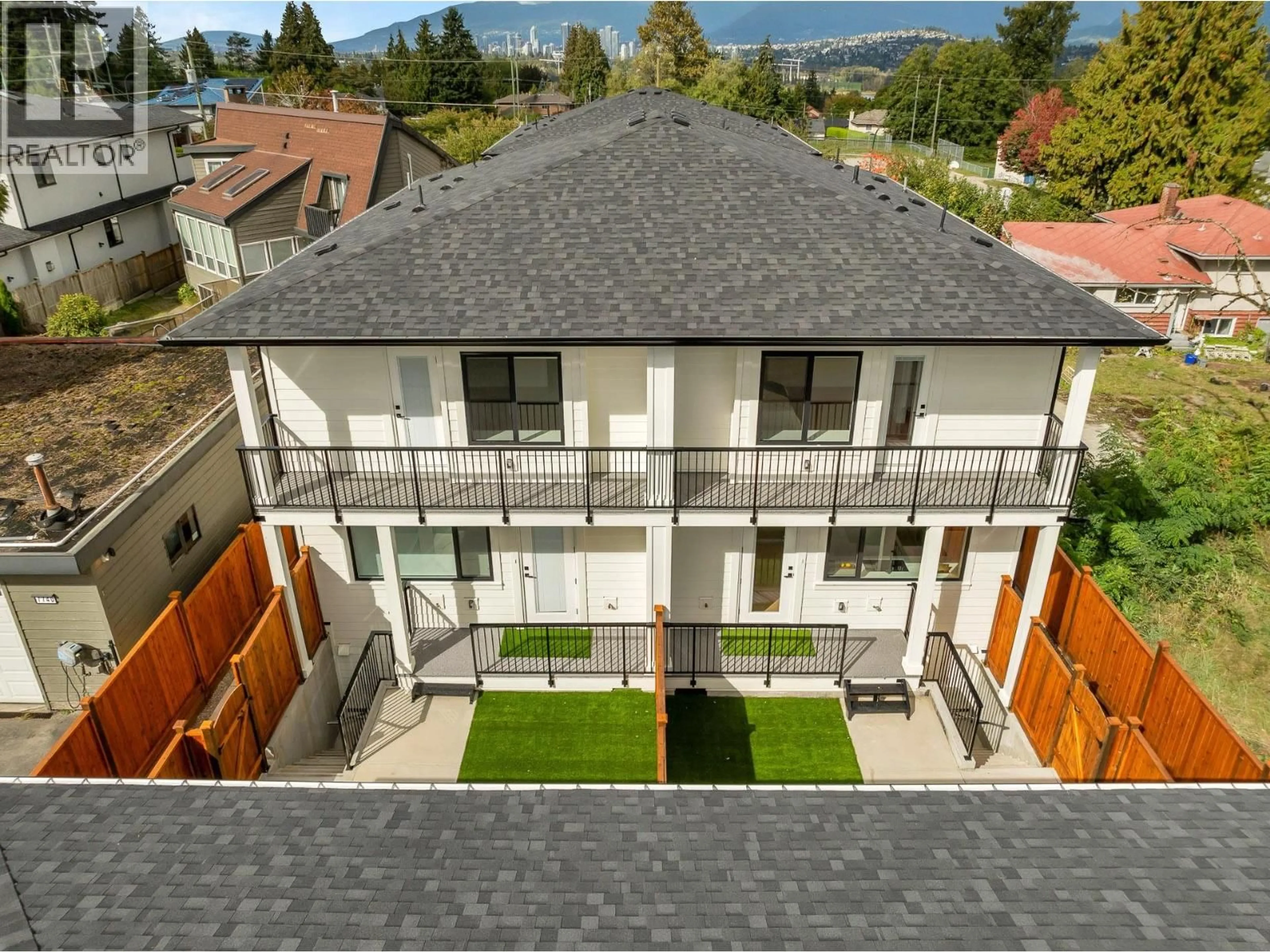 A pic from outside/outdoor area/front of a property/back of a property/a pic from drone, mountain view for 3 - 7750 MAYFIELD STREET, Burnaby British Columbia V5E2J6