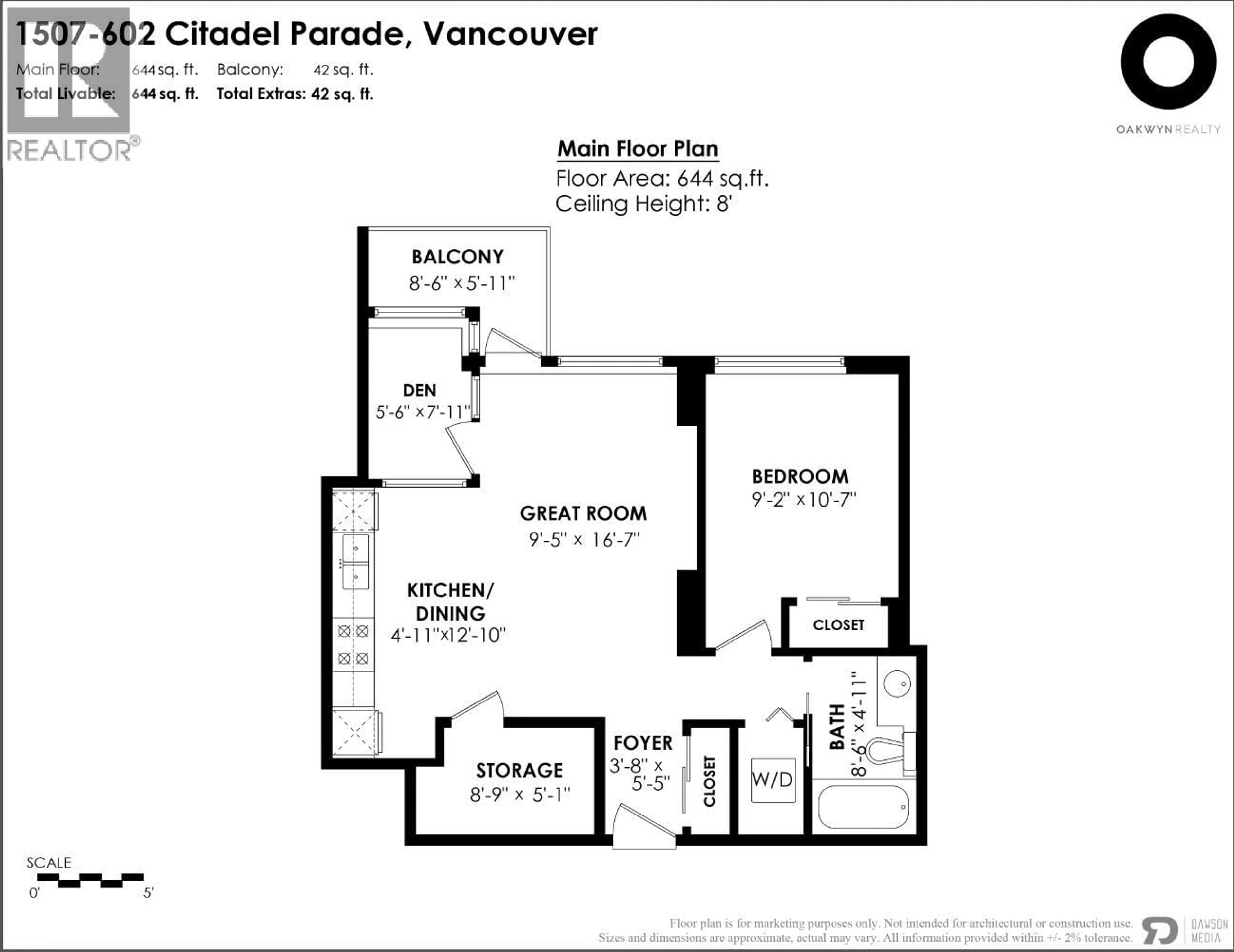 Floor plan for 1507 - 602 CITADEL PARADE, Vancouver British Columbia V6B1X2