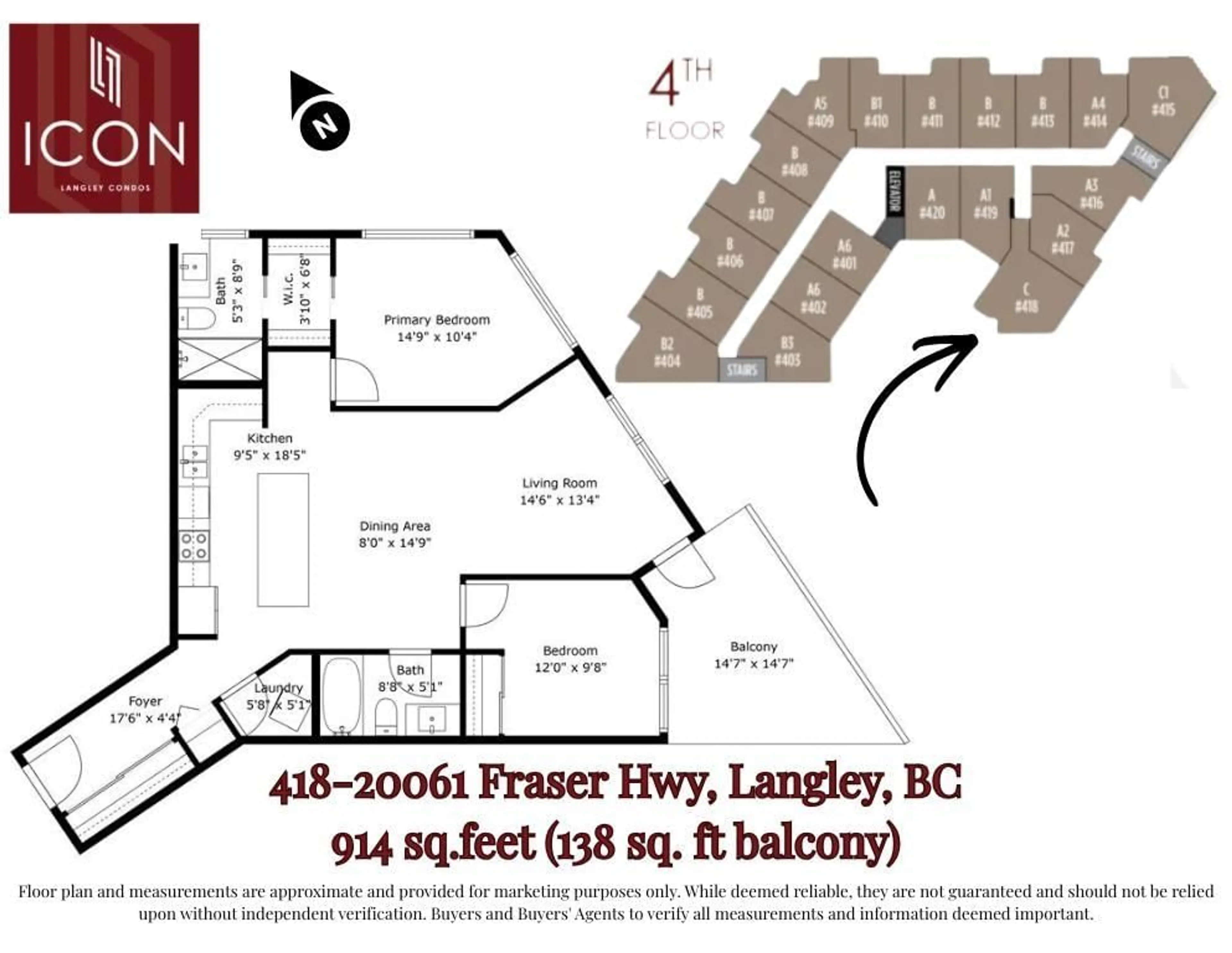 Floor plan for 418 - 20061 FRASER HIGHWAY, Langley British Columbia V3A0R4