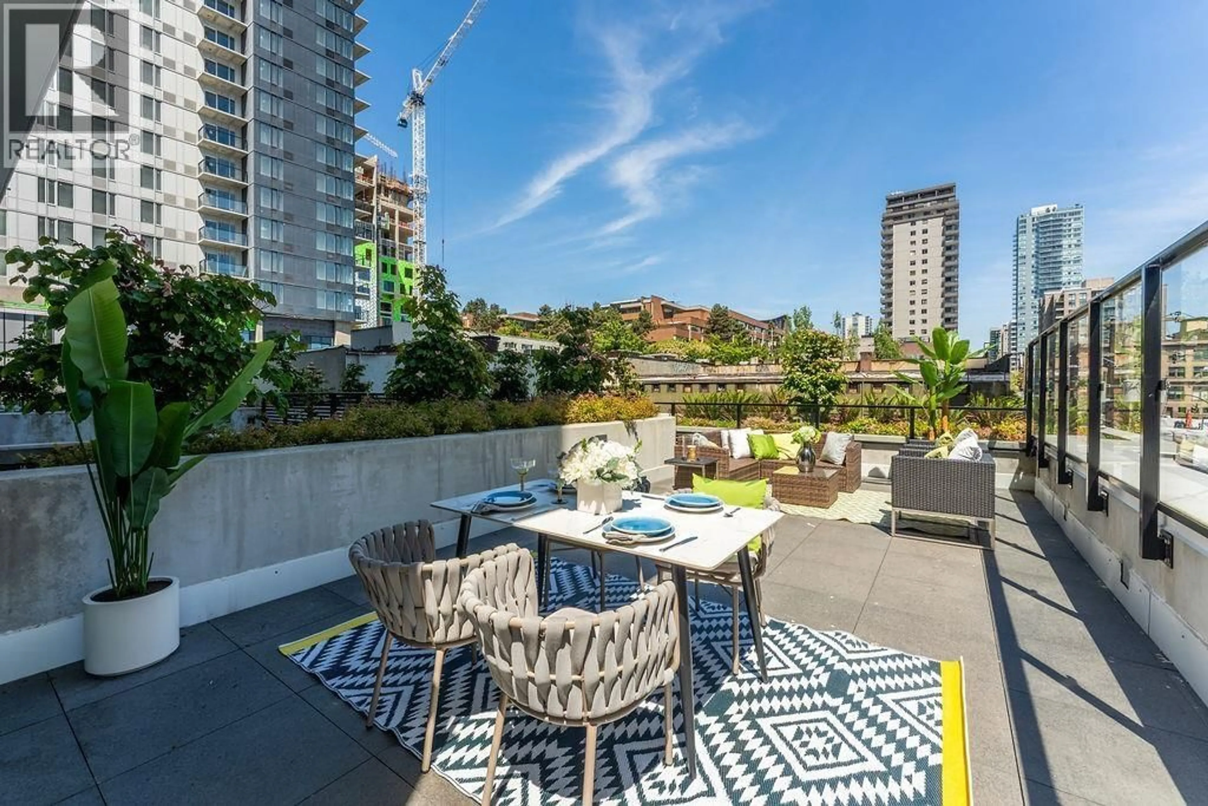 Patio, city buildings view from balcony for TH 507 - 823 CARNARVON STREET, New Westminster British Columbia V3M0N5