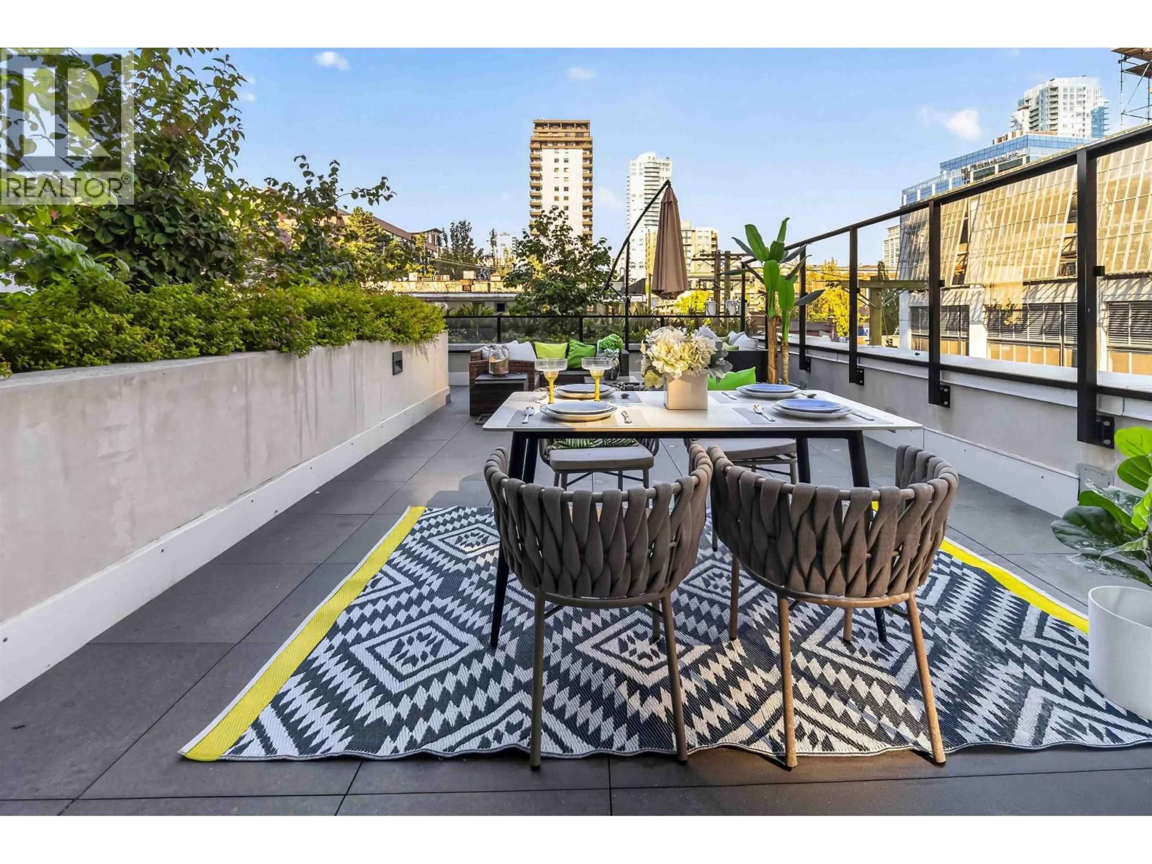 Patio, city buildings view from balcony for TH 507 - 823 CARNARVON STREET, New Westminster British Columbia V3M0N5