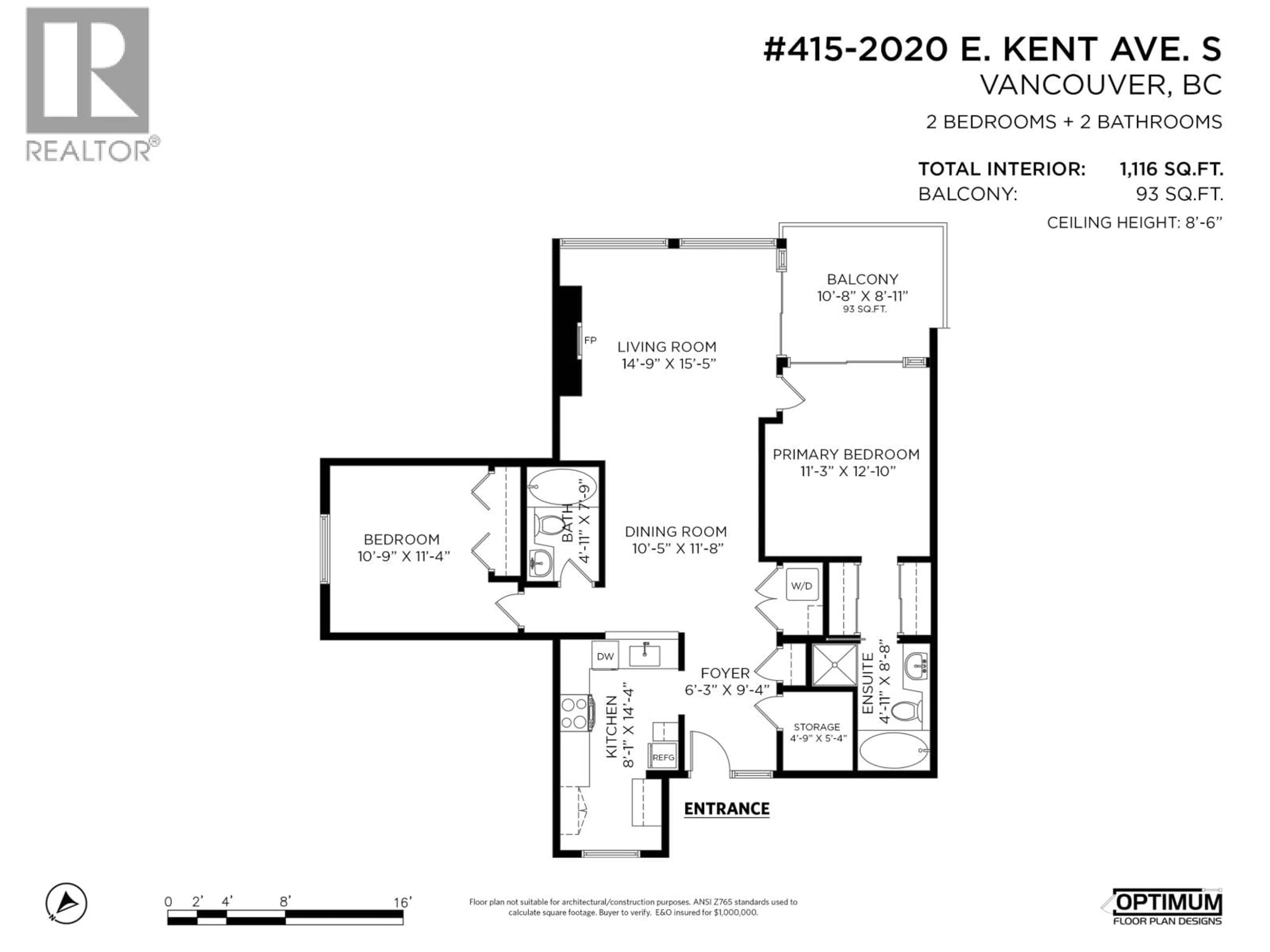 Floor plan for 415 - 2020 KENT AVENUE SOUTH AVENUE, Vancouver British Columbia V5P4X1