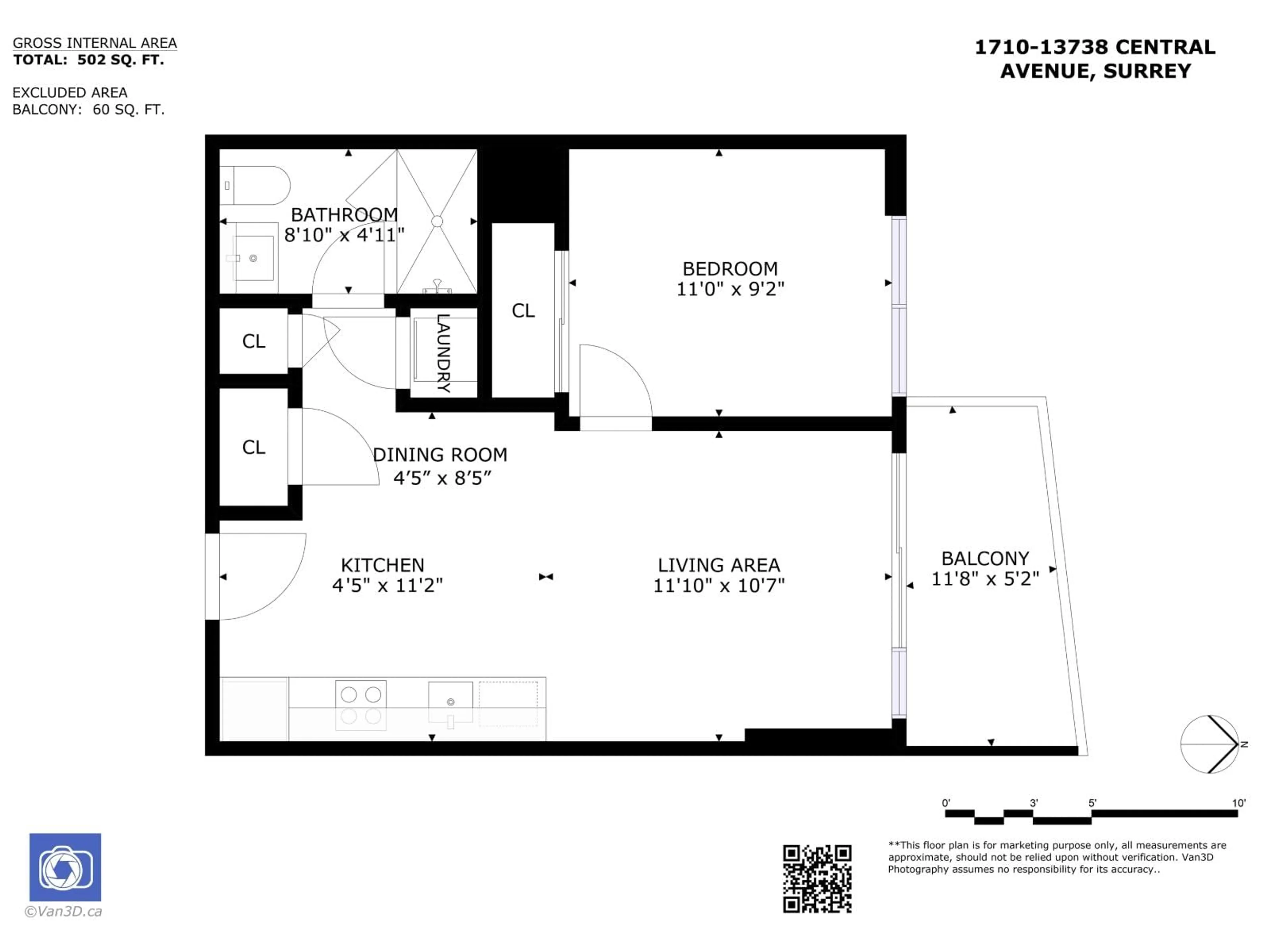 Floor plan for 1710 - 13738 CENTRAL AVENUE, Surrey British Columbia V3T0X5