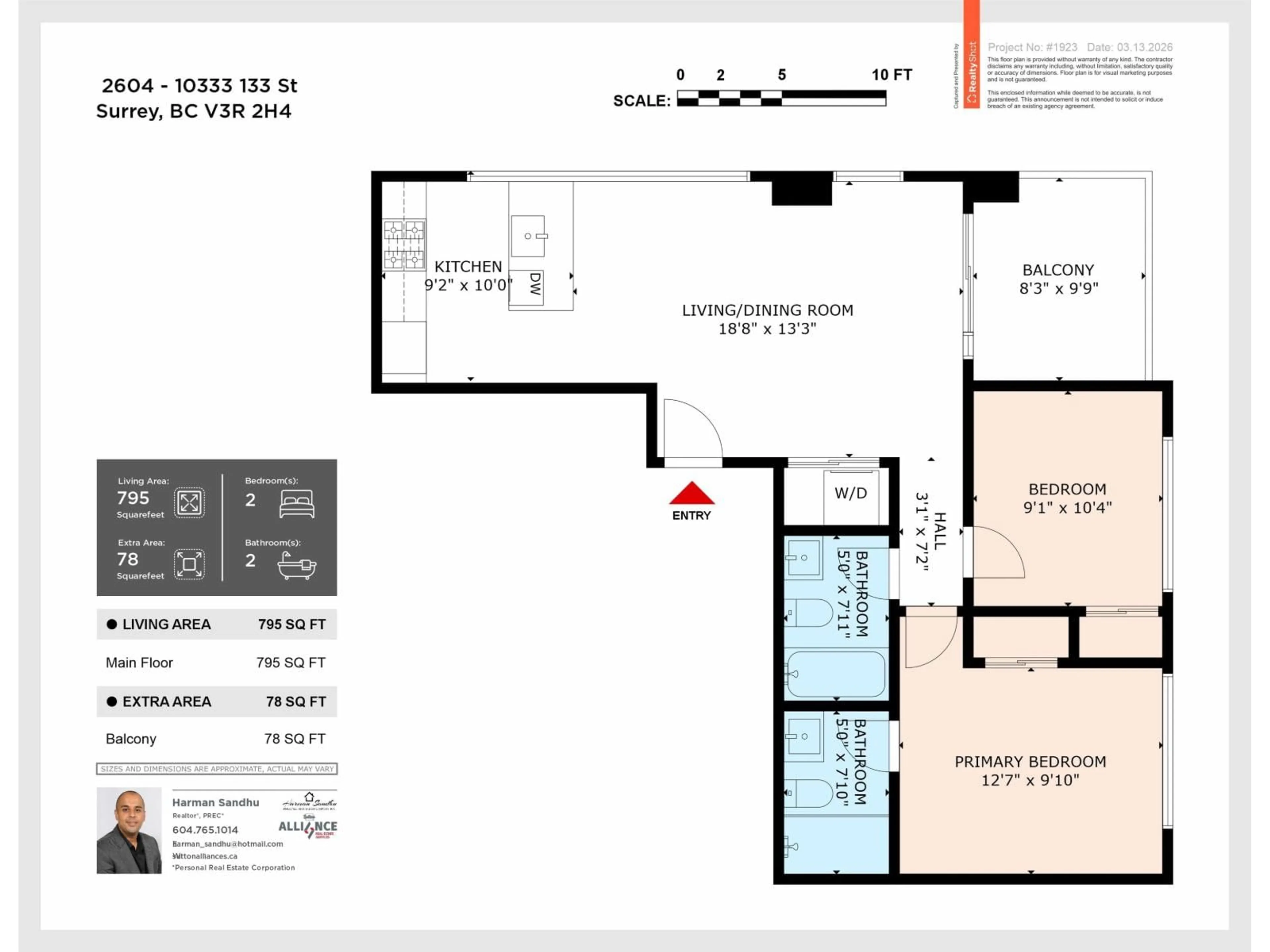 Floor plan for 2604 - 10333 133 STREET, Surrey British Columbia V3R2H4