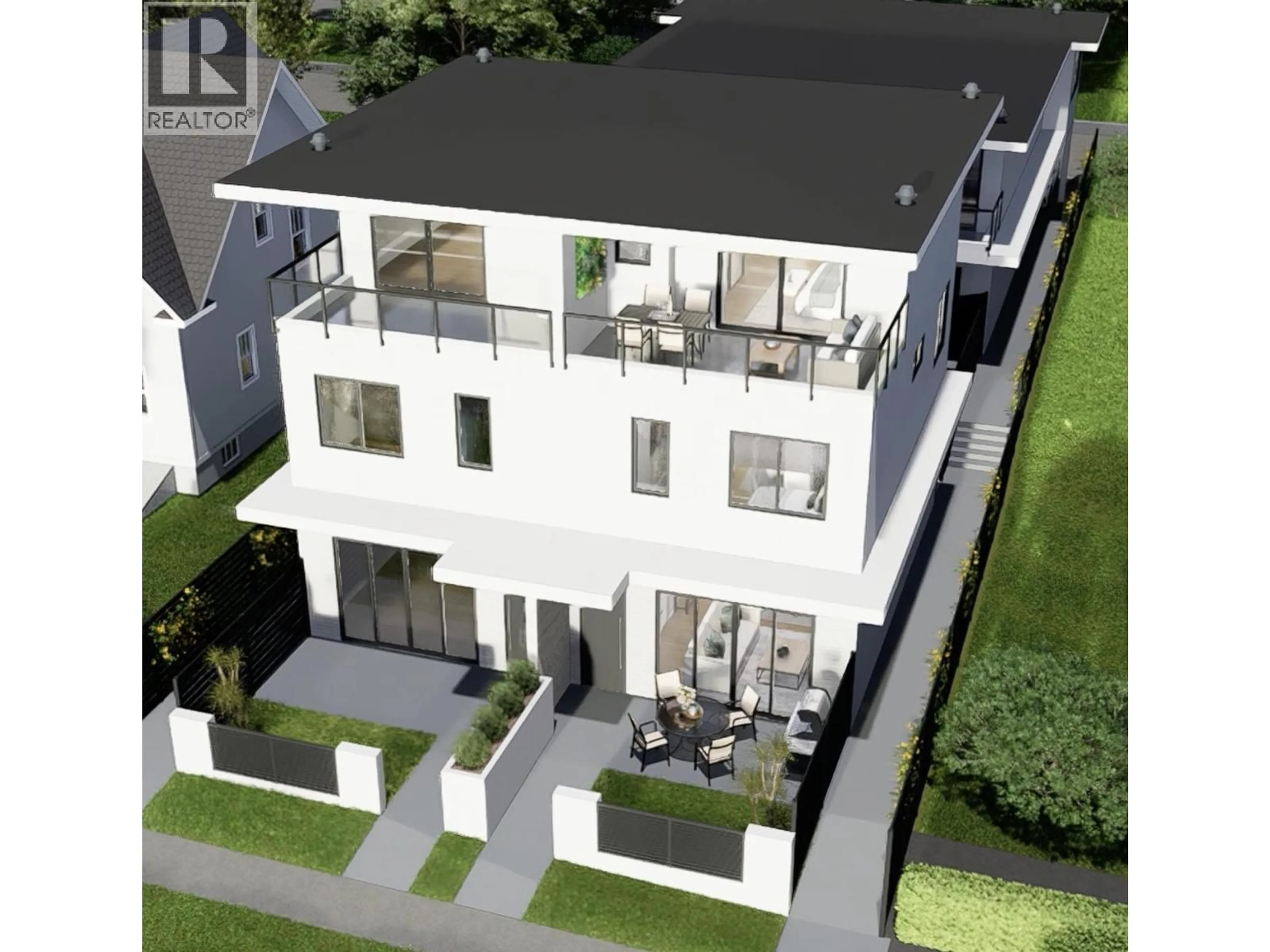 A pic from outside/outdoor area/front of a property/back of a property/a pic from drone, street for 1 - 5718 ALMA STREET, Vancouver British Columbia V6N1Y4