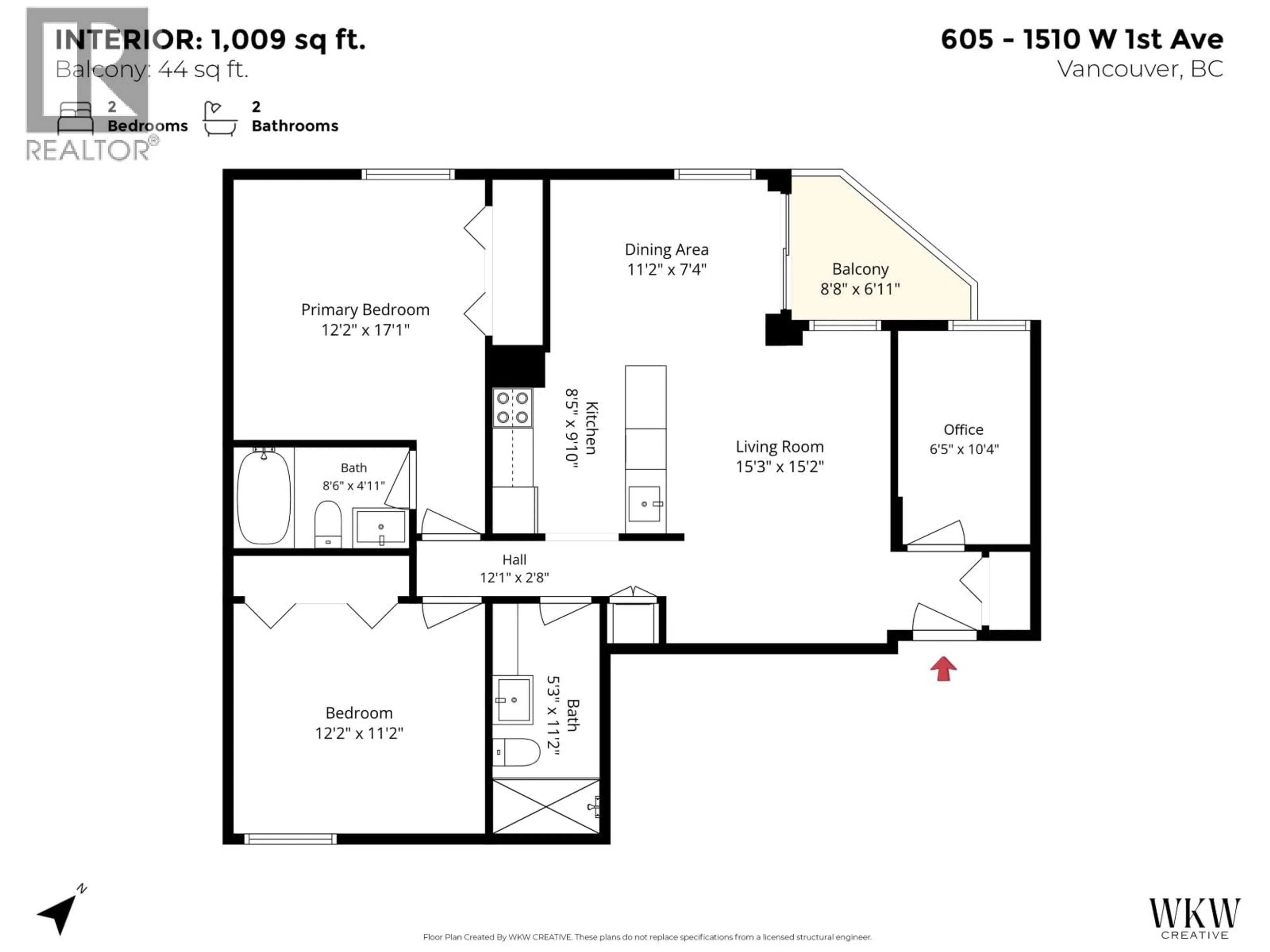 Floor plan for 605 - 1510 1ST AVENUE, Vancouver British Columbia V6J4S3
