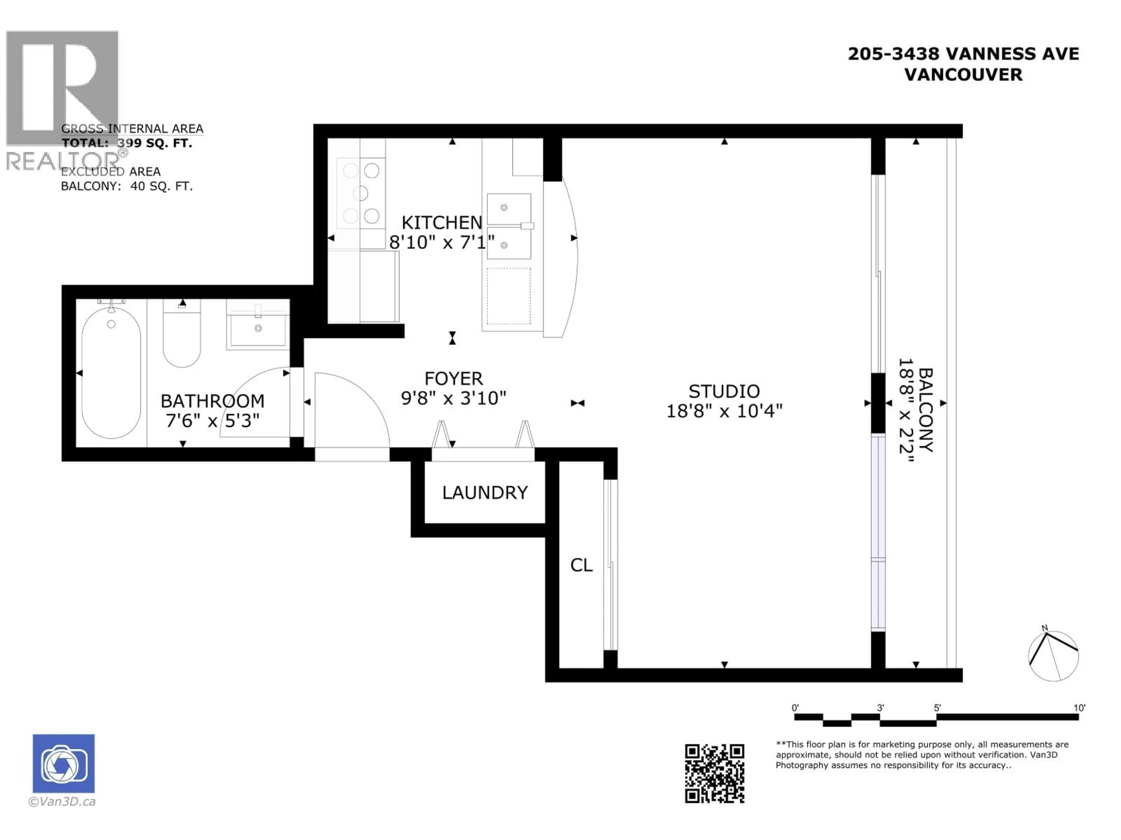Floor plan for 205 - 3438 VANNESS AVENUE, Vancouver British Columbia V5R6E7