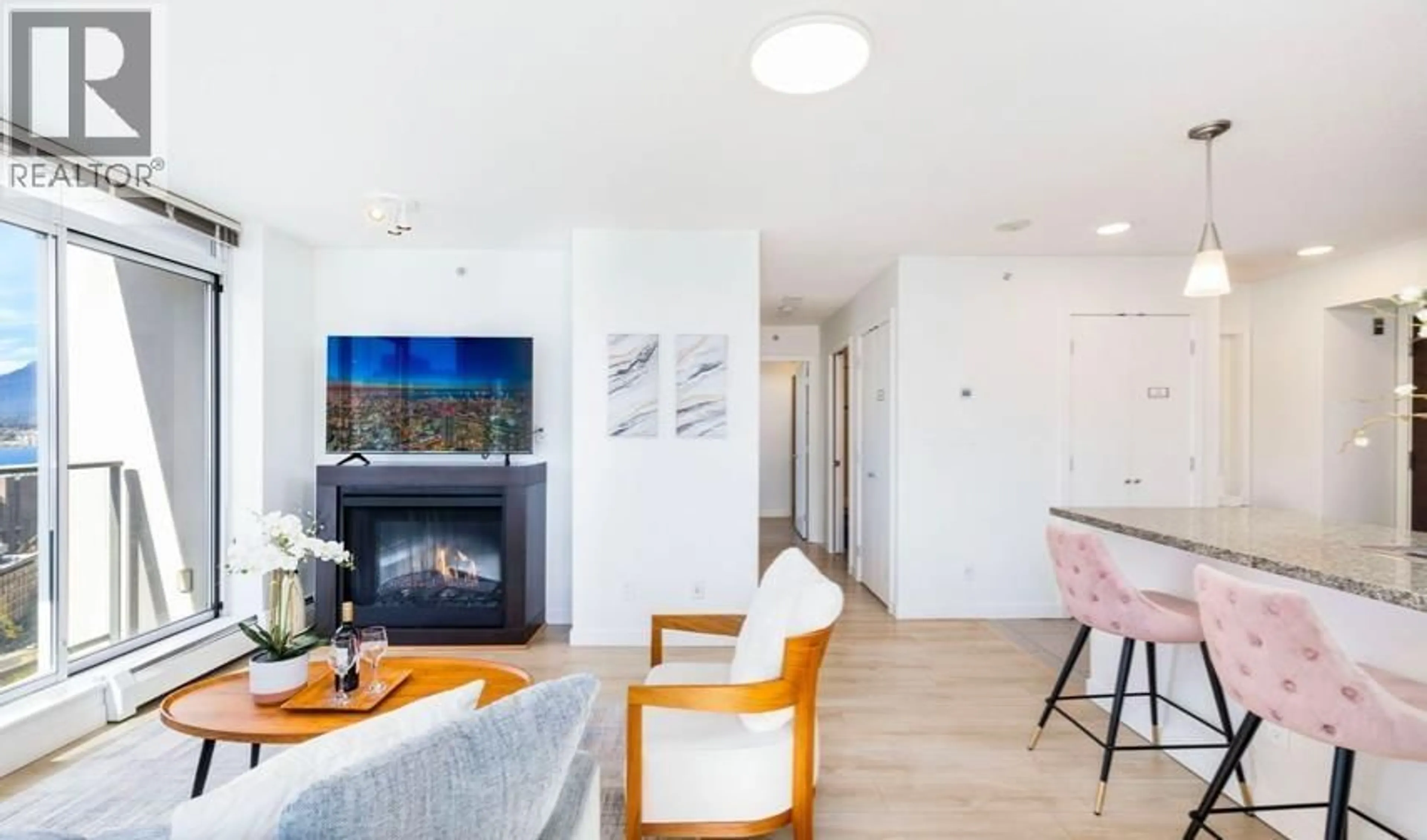 Living room with furniture, wood/laminate floor for 2906 - 688 ABBOTT STREET, Vancouver British Columbia V6B0B9
