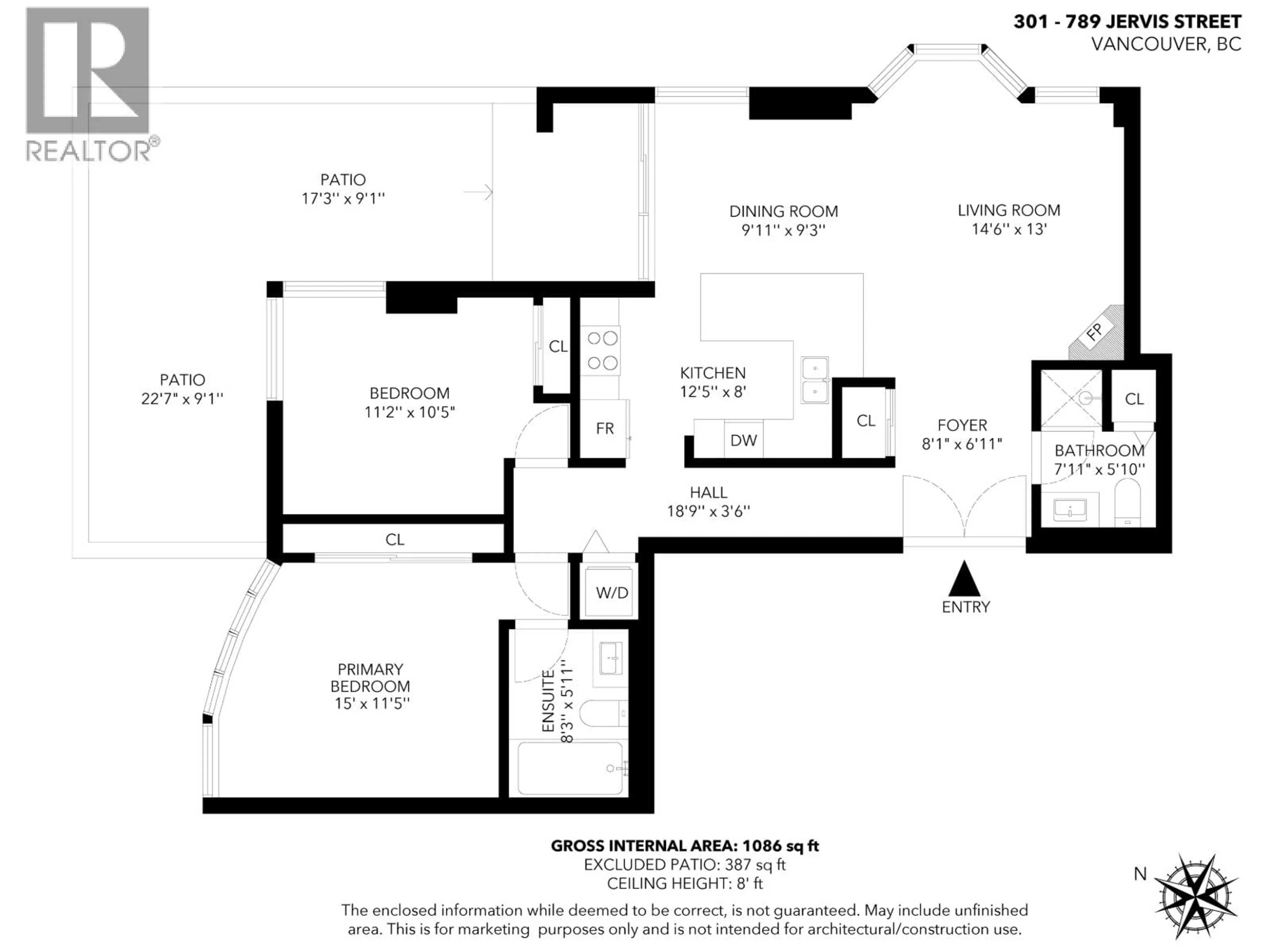Floor plan for 301 - 789 JERVIS STREET STREET, Vancouver British Columbia V6E2B1