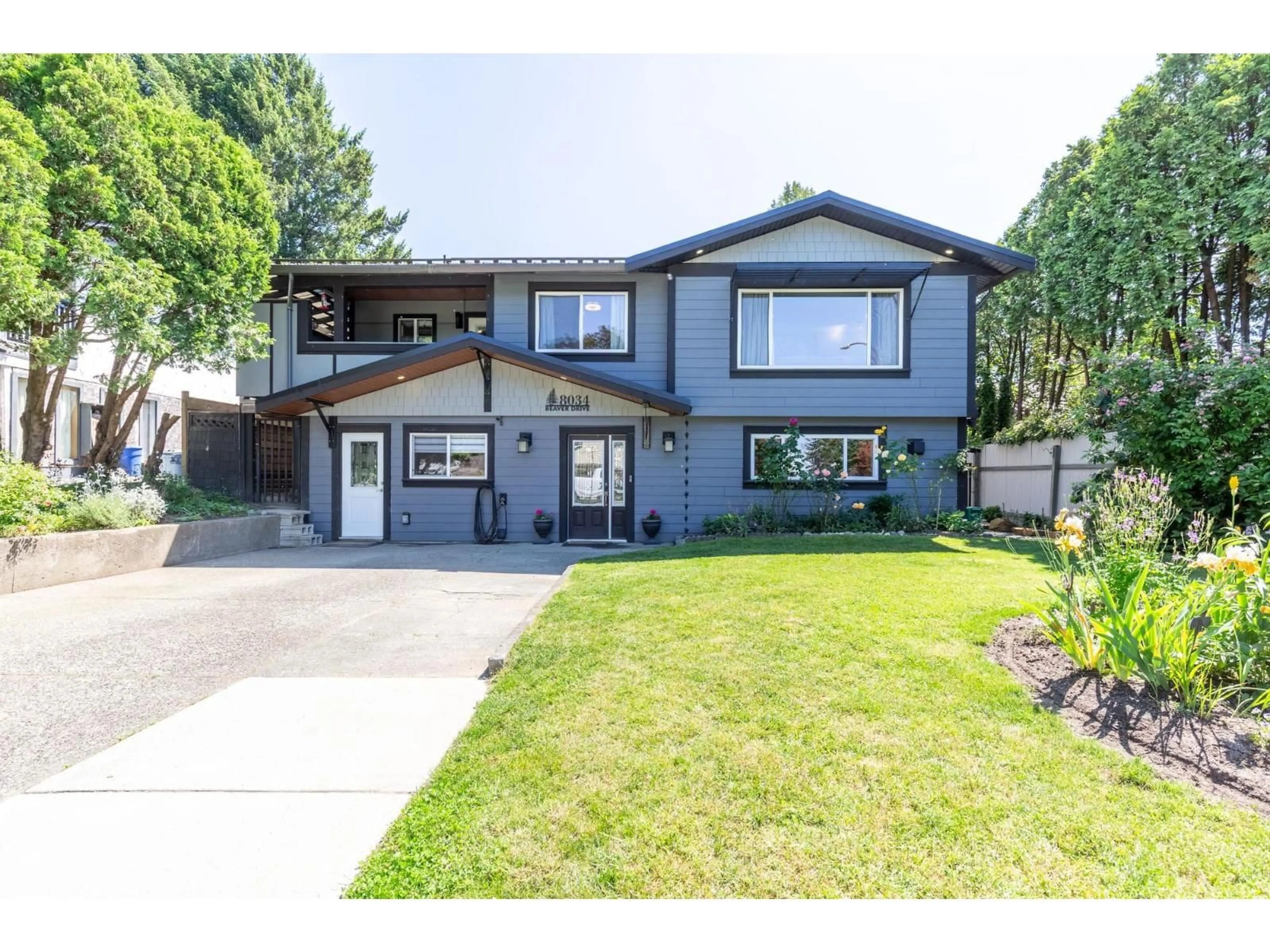 Home with vinyl exterior material, street for 8034 BEAVER DRIVE, Mission British Columbia V2V5R4