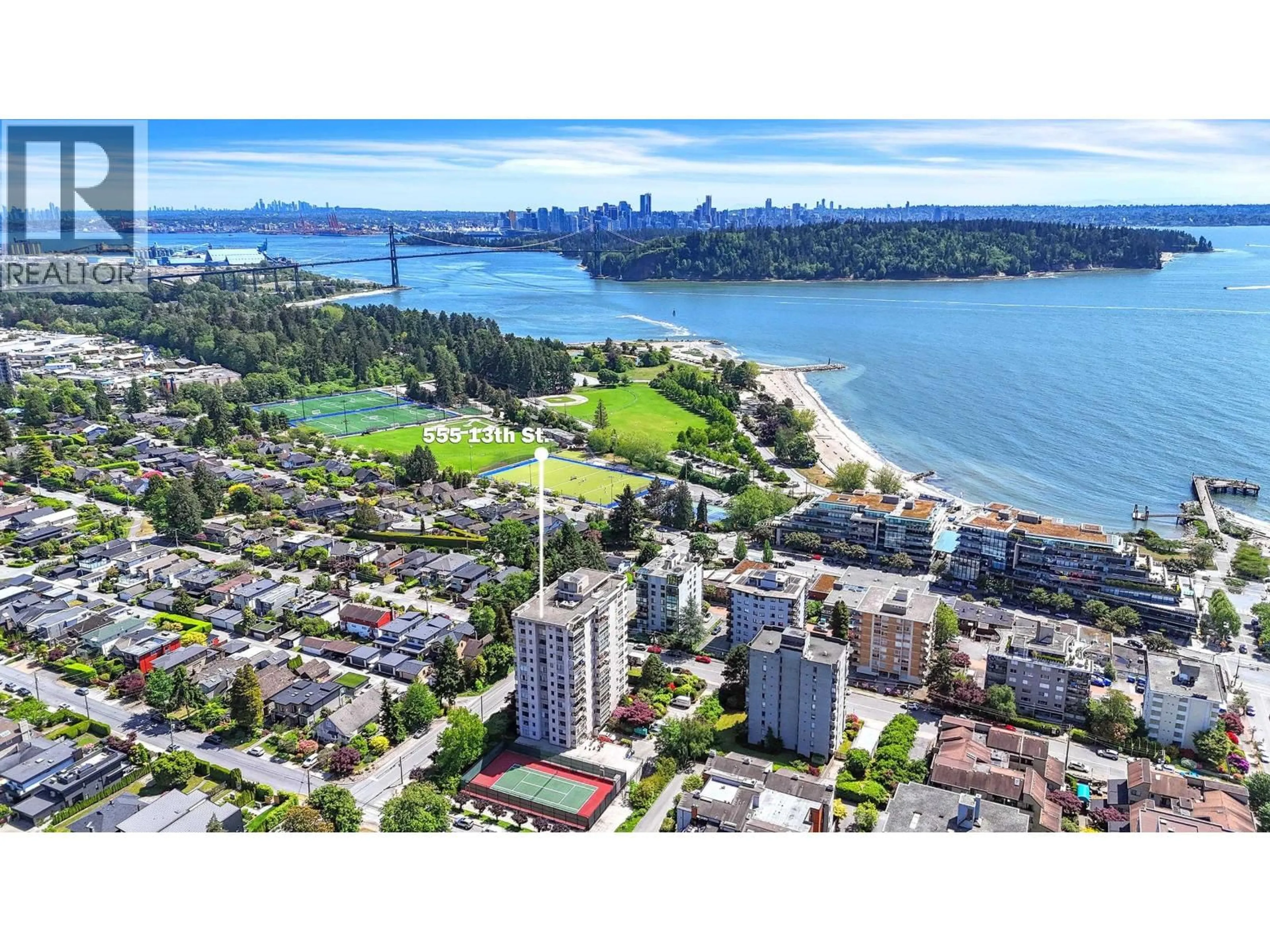 A pic from outside/outdoor area/front of a property/back of a property/a pic from drone, water/lake/river/ocean view for L1 - 555 13TH STREET, West Vancouver British Columbia V7T2N8