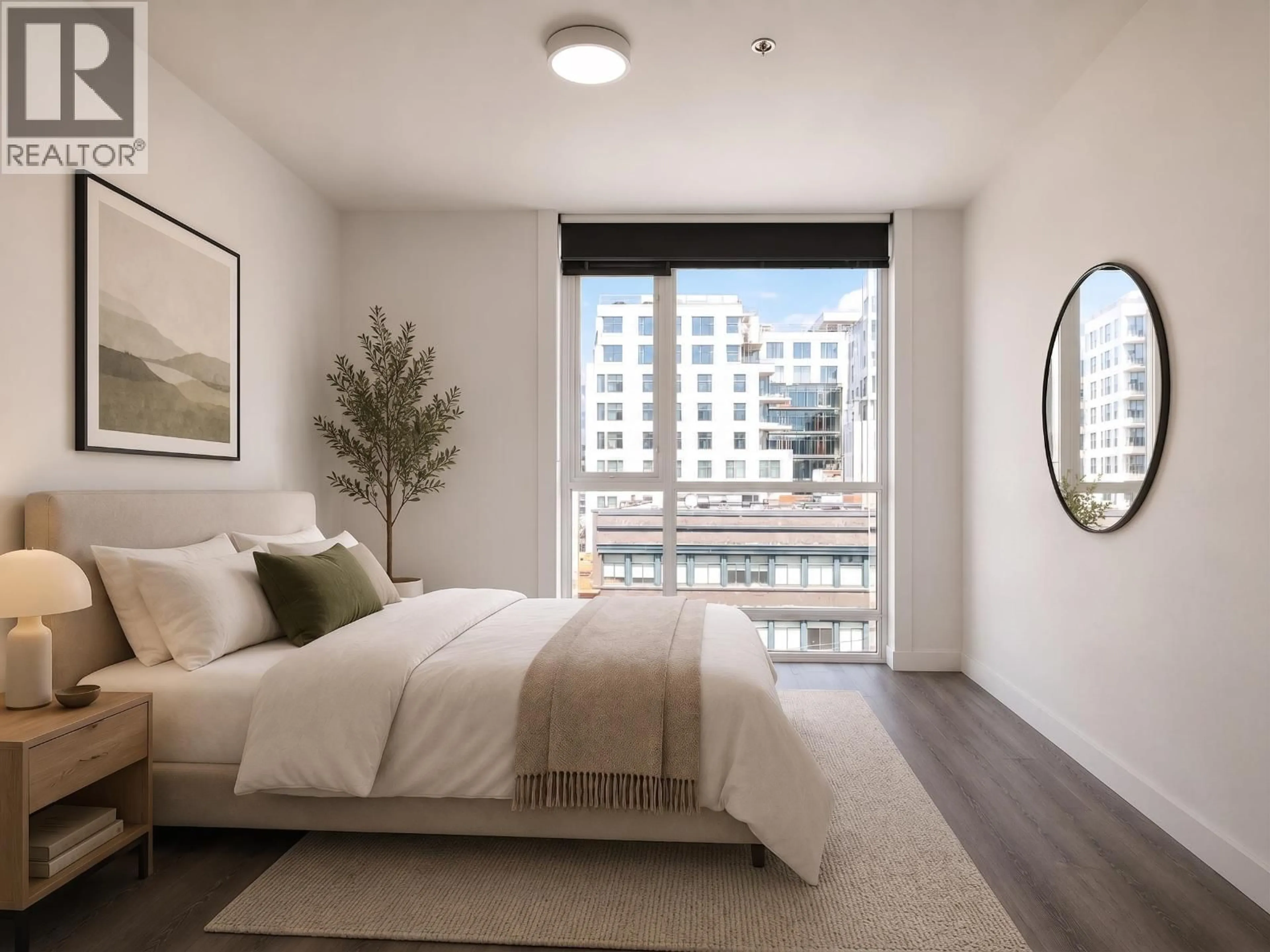 Bedroom with bed, wood/laminate floor for 503 - 138 HASTINGS STREET, Vancouver British Columbia V6A1N4