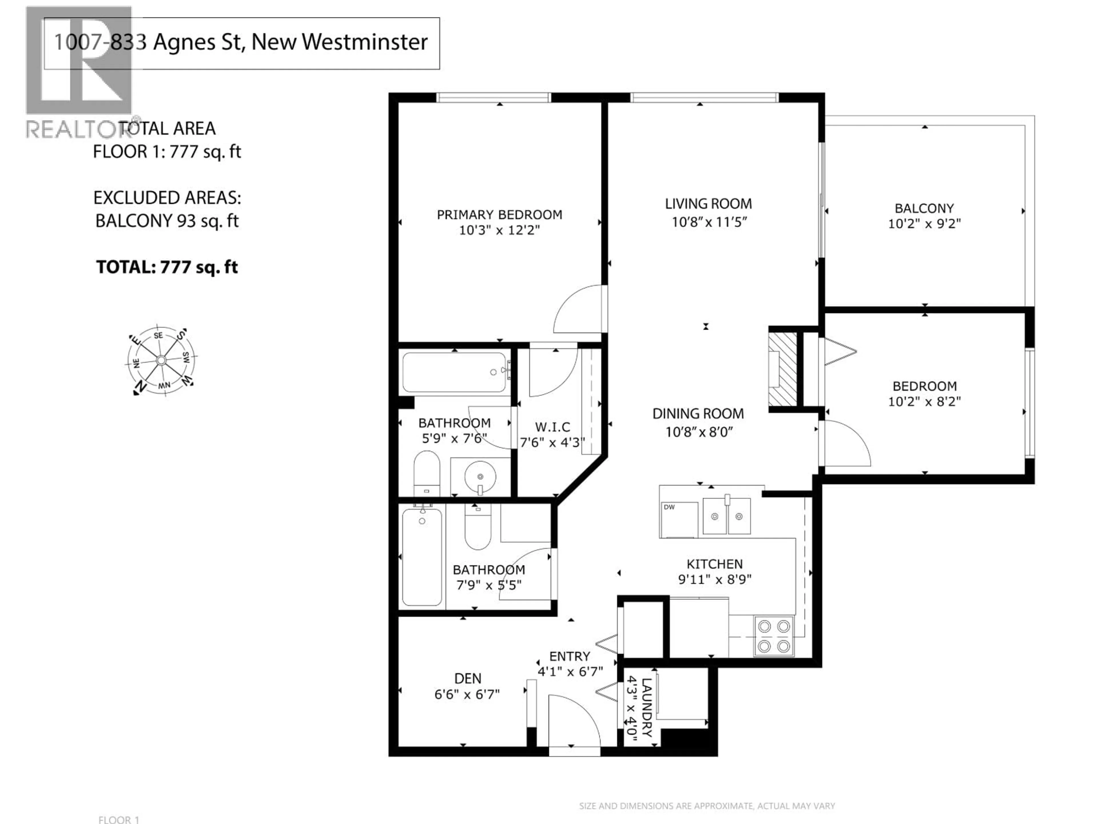Floor plan for 1007 - 833 AGNES STREET, New Westminster British Columbia V3M0B1
