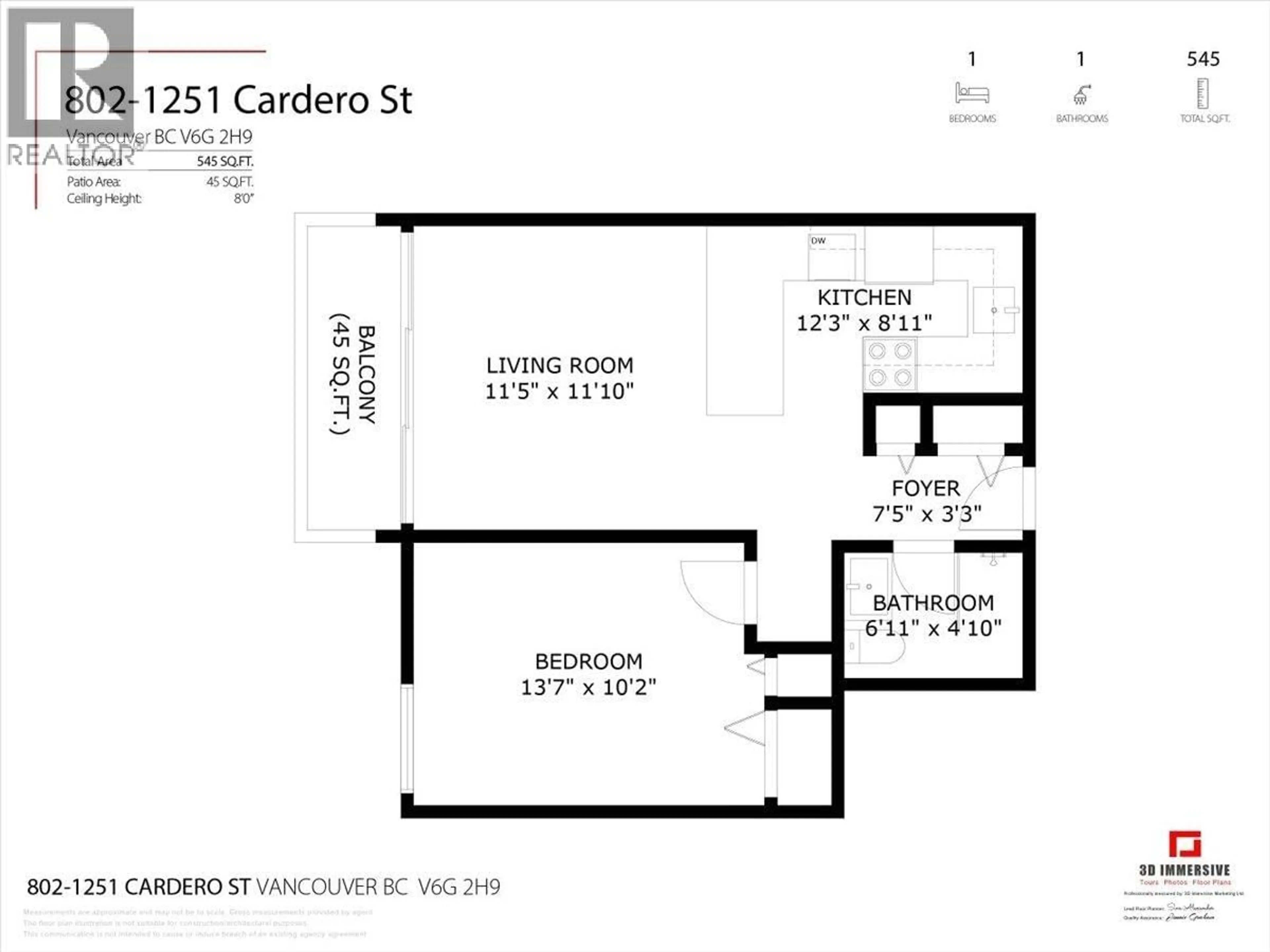Floor plan for 802 - 1251 CARDERO STREET, Vancouver British Columbia V6G2H9
