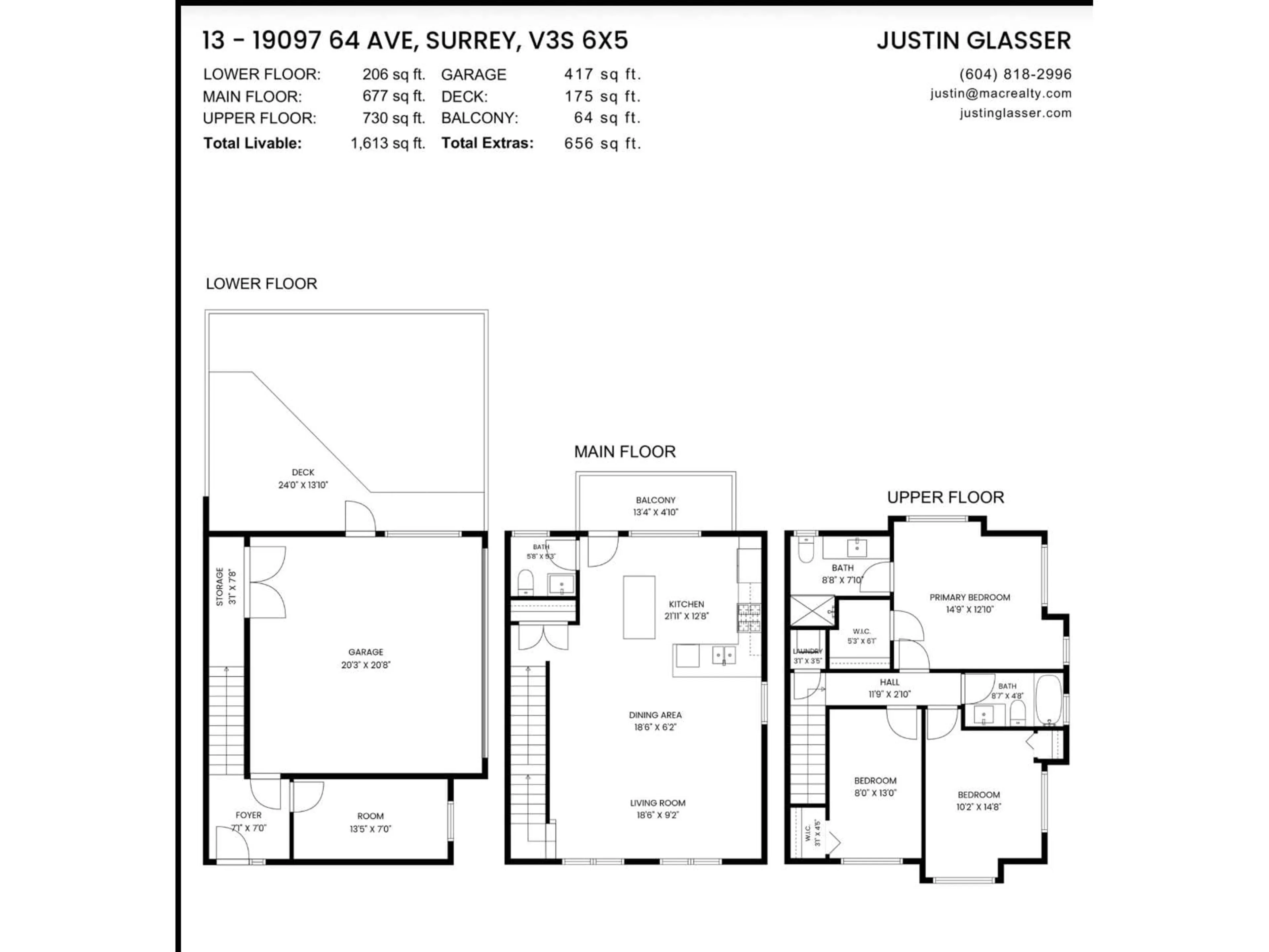 Floor plan for 13 - 19097 64 AVENUE, Surrey British Columbia V3S6X5