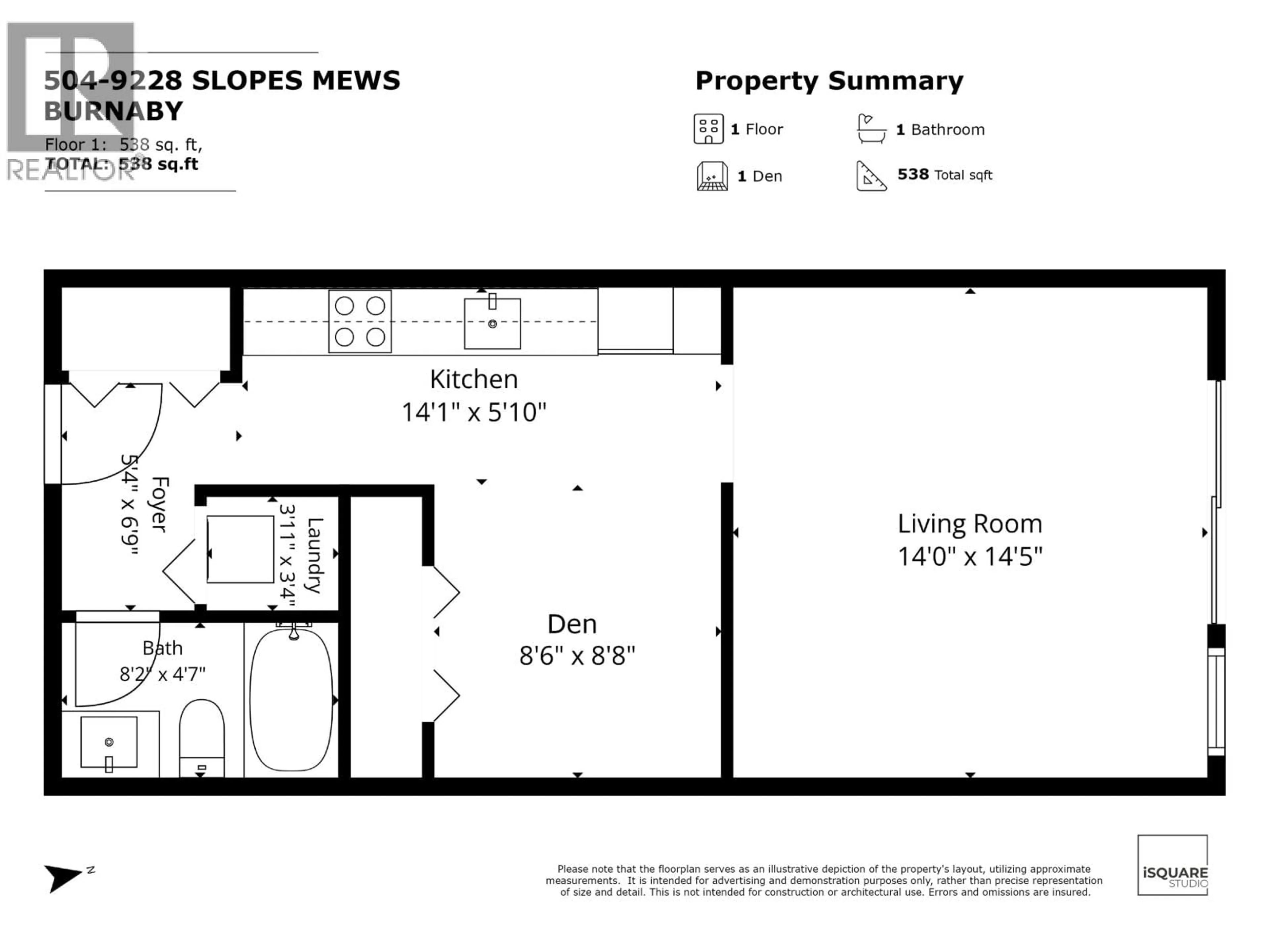 Floor plan for 504 - 9228 SLOPES MEWS, Burnaby British Columbia V5A0E9
