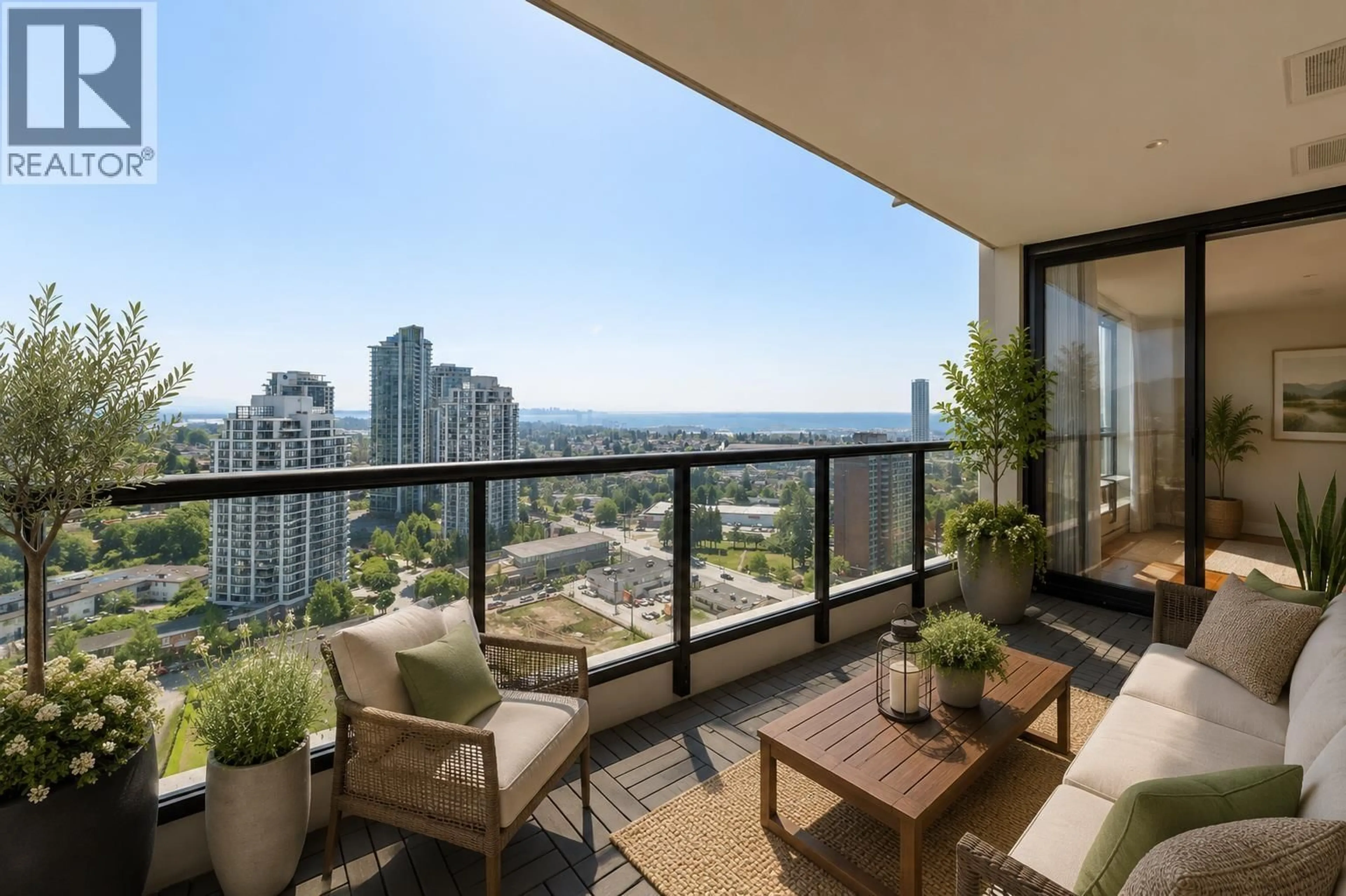 Balcony in the apartment, city buildings view from balcony for 2403 - 7063 HALL AVENUE, Burnaby British Columbia V5E0A5