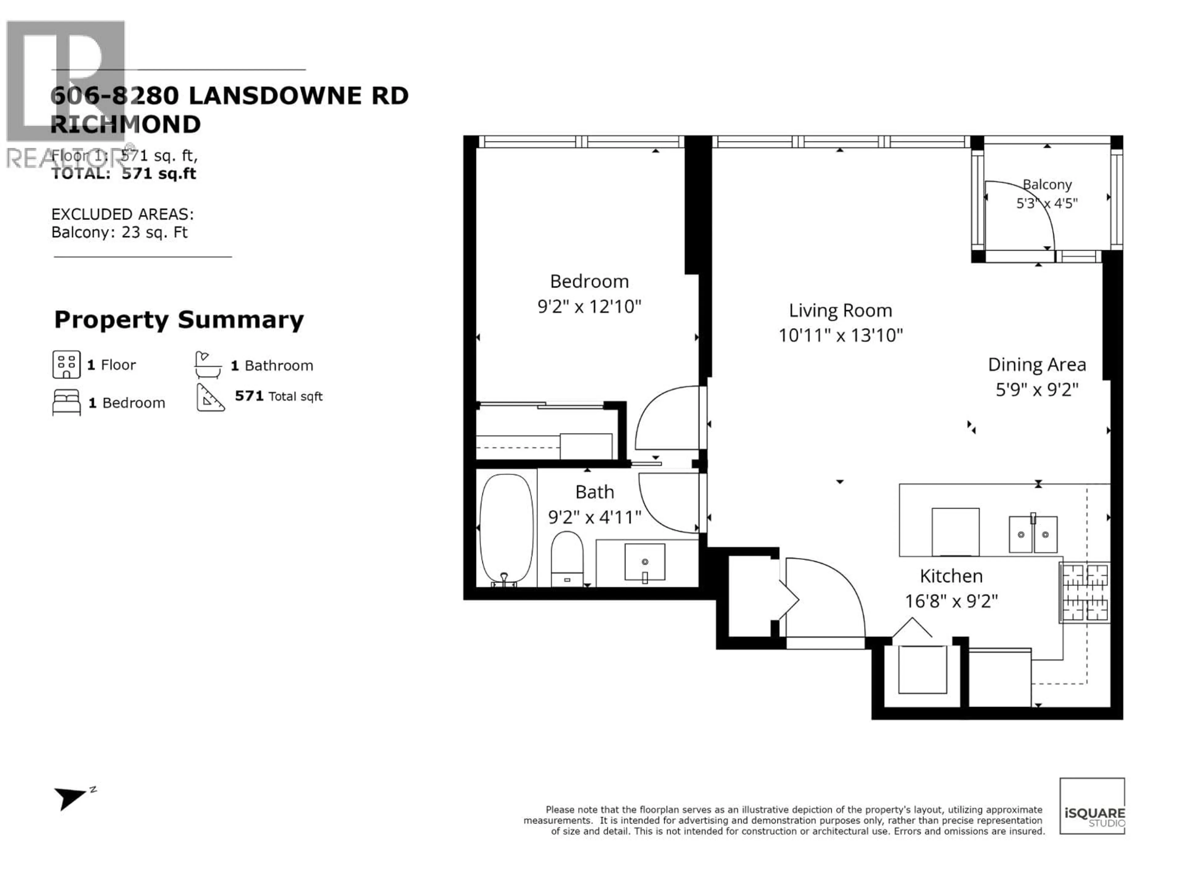 Floor plan for 606 - 8280 LANSDOWNE ROAD, Richmond British Columbia V6X0B2