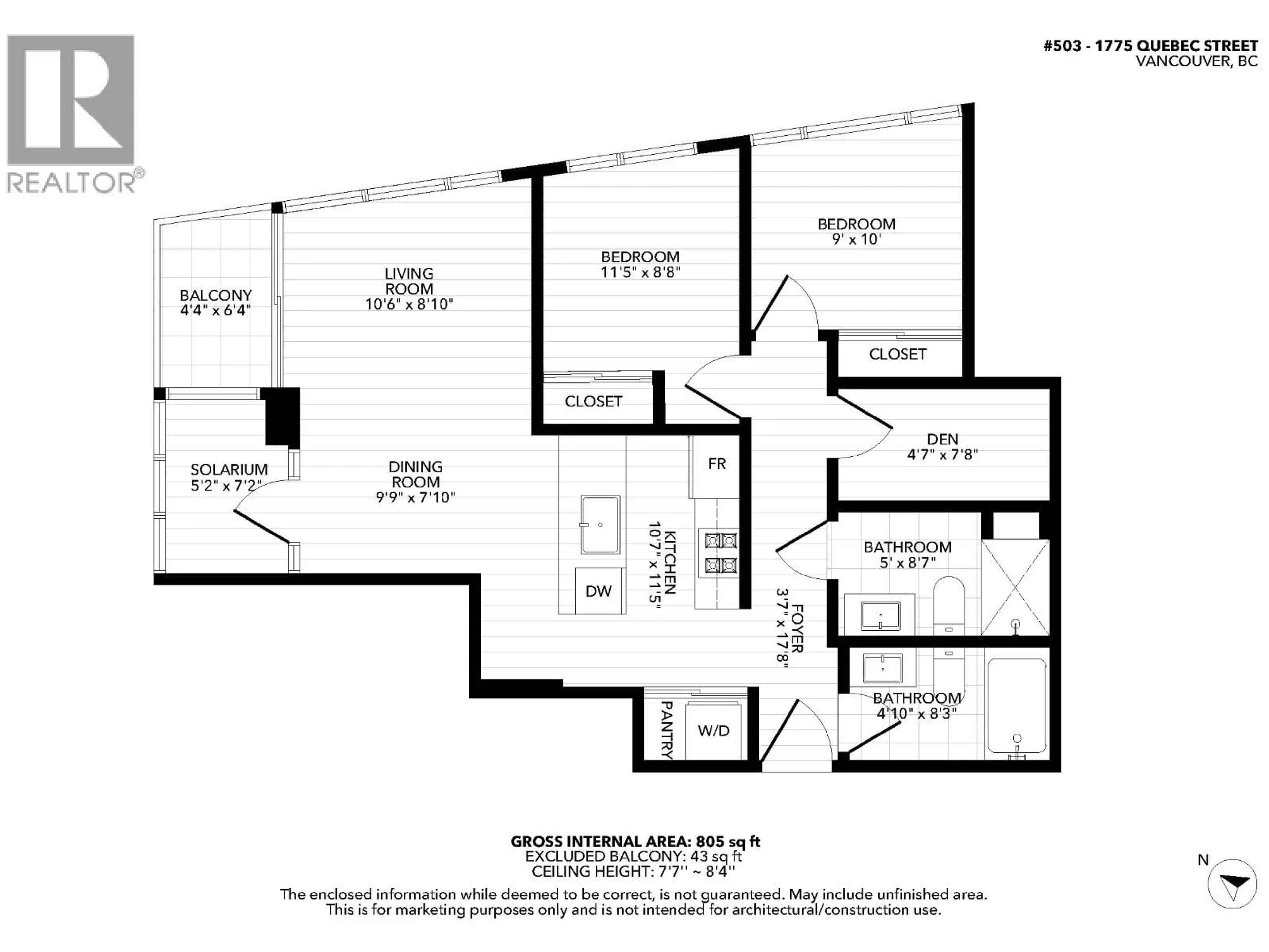 Floor plan for 503 - 1775 QUEBEC STREET, Vancouver British Columbia V5T0E3