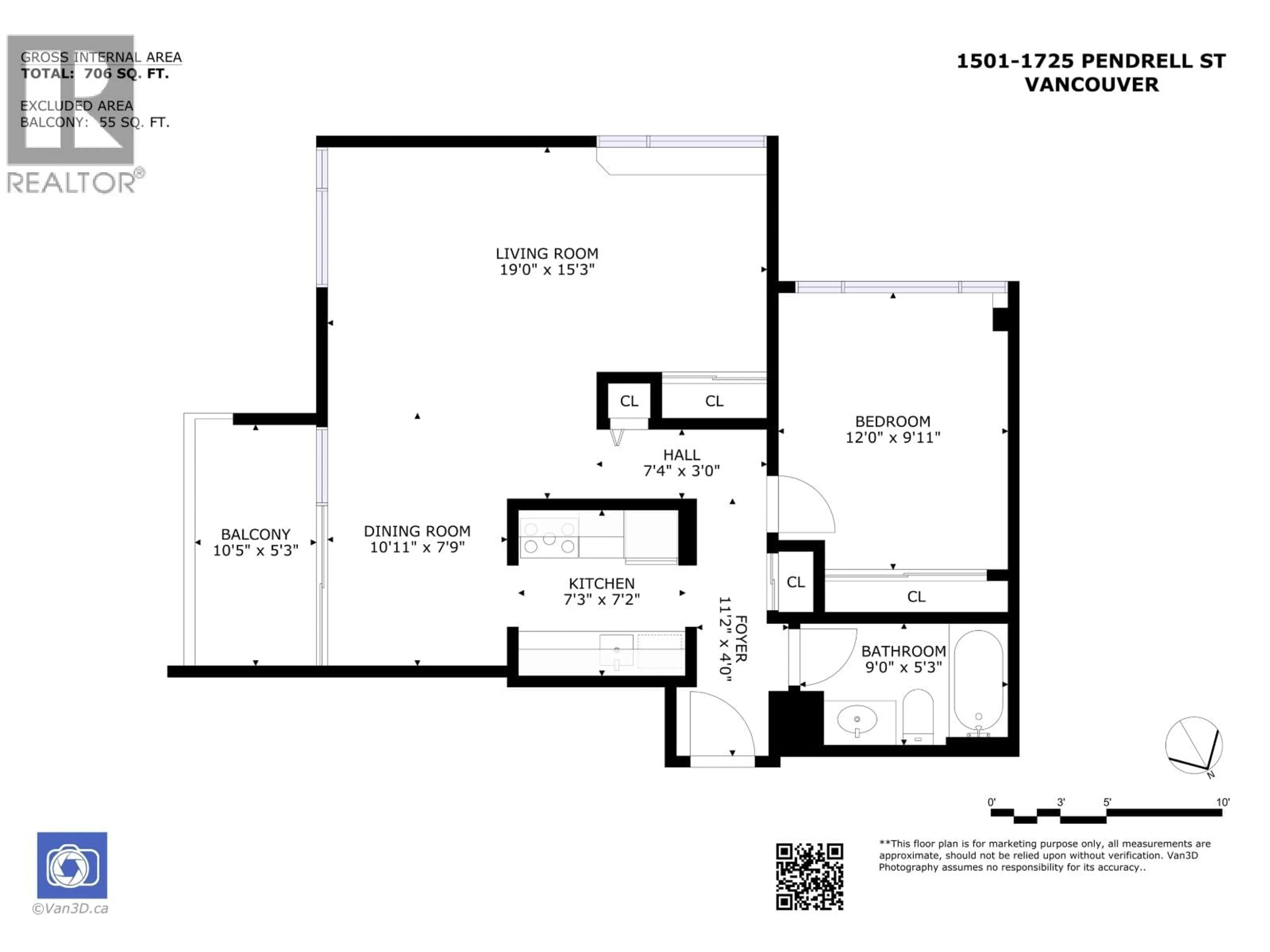 Floor plan for 1501 - 1725 PENDRELL STREET, Vancouver British Columbia V6G2X7
