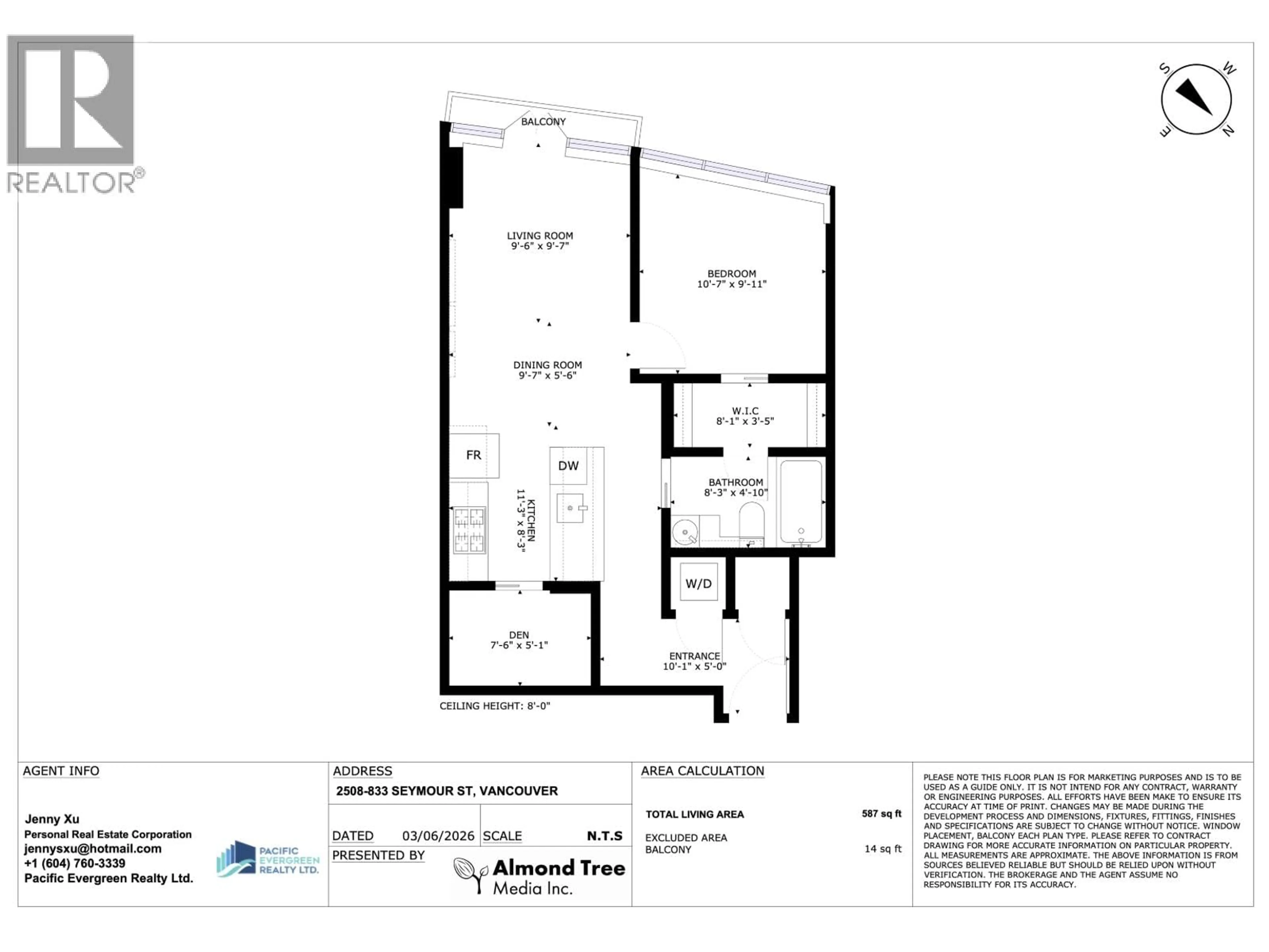 Floor plan for 2508 - 833 SEYMOUR STREET, Vancouver British Columbia V6B0G4