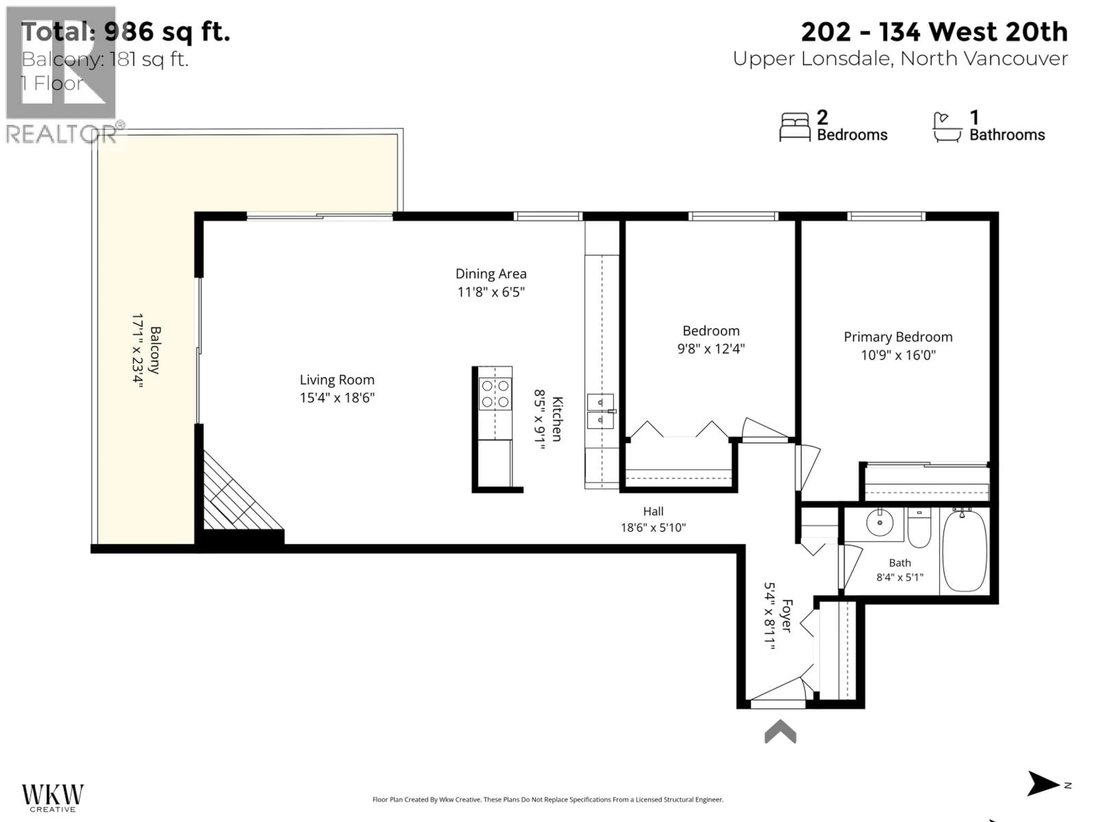 Floor plan for 202 - 134 20TH STREET, North Vancouver British Columbia V7M1Y4