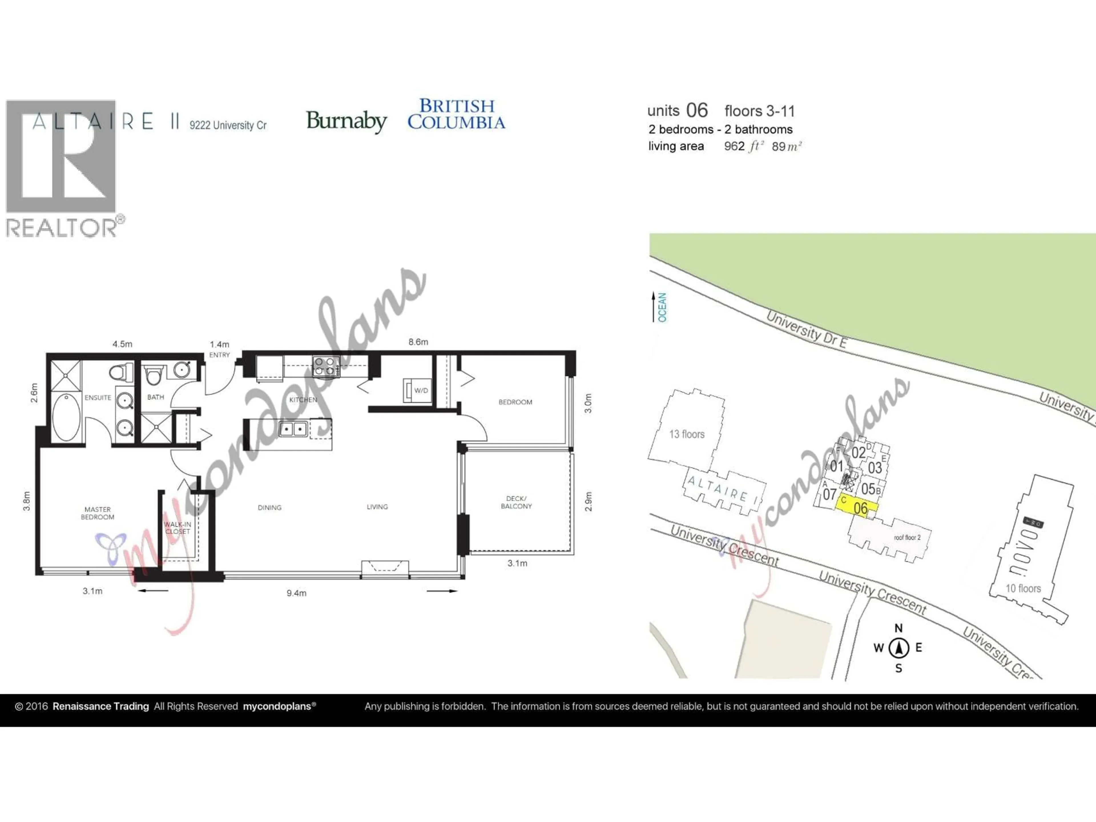 Floor plan for 1106 - 9222 UNIVERSITY CRESCENT, Burnaby British Columbia V5A0A6