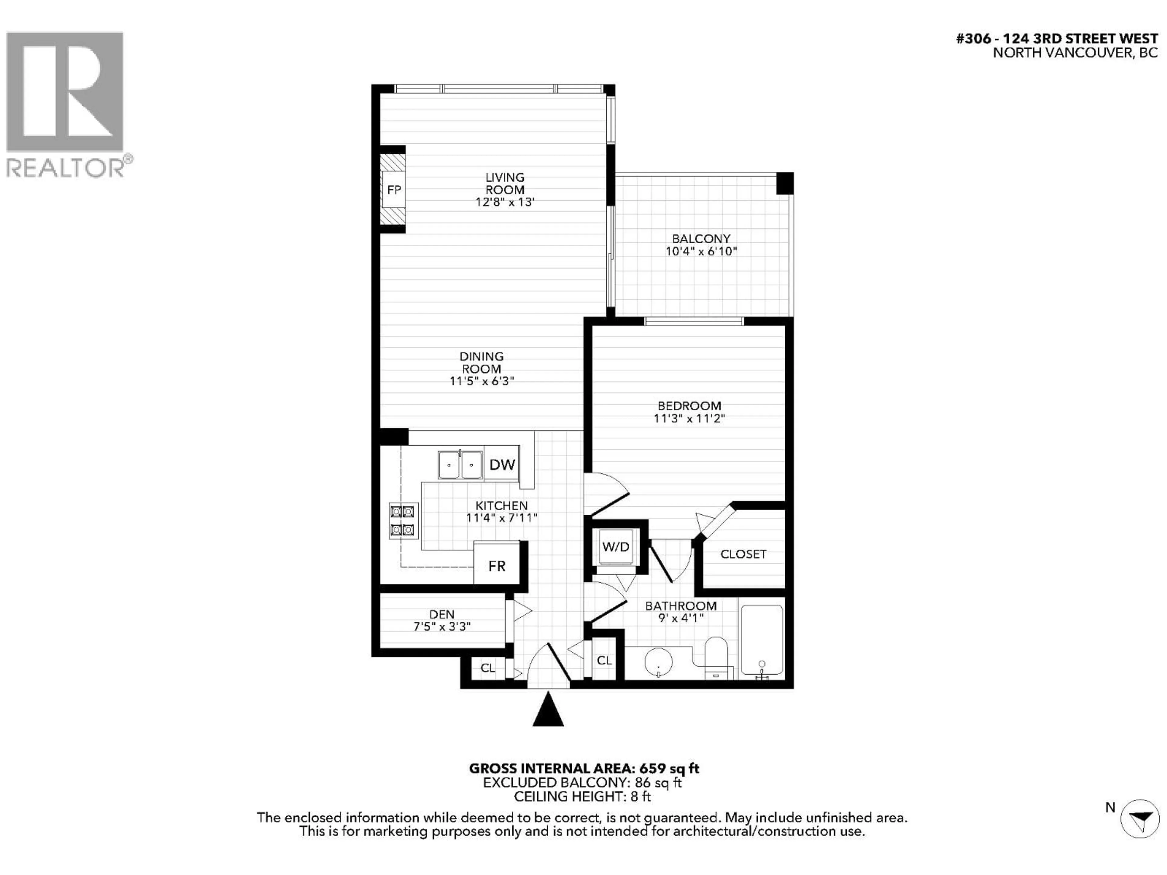 Floor plan for 306 - 124 3RD STREET, North Vancouver British Columbia V7M1E8