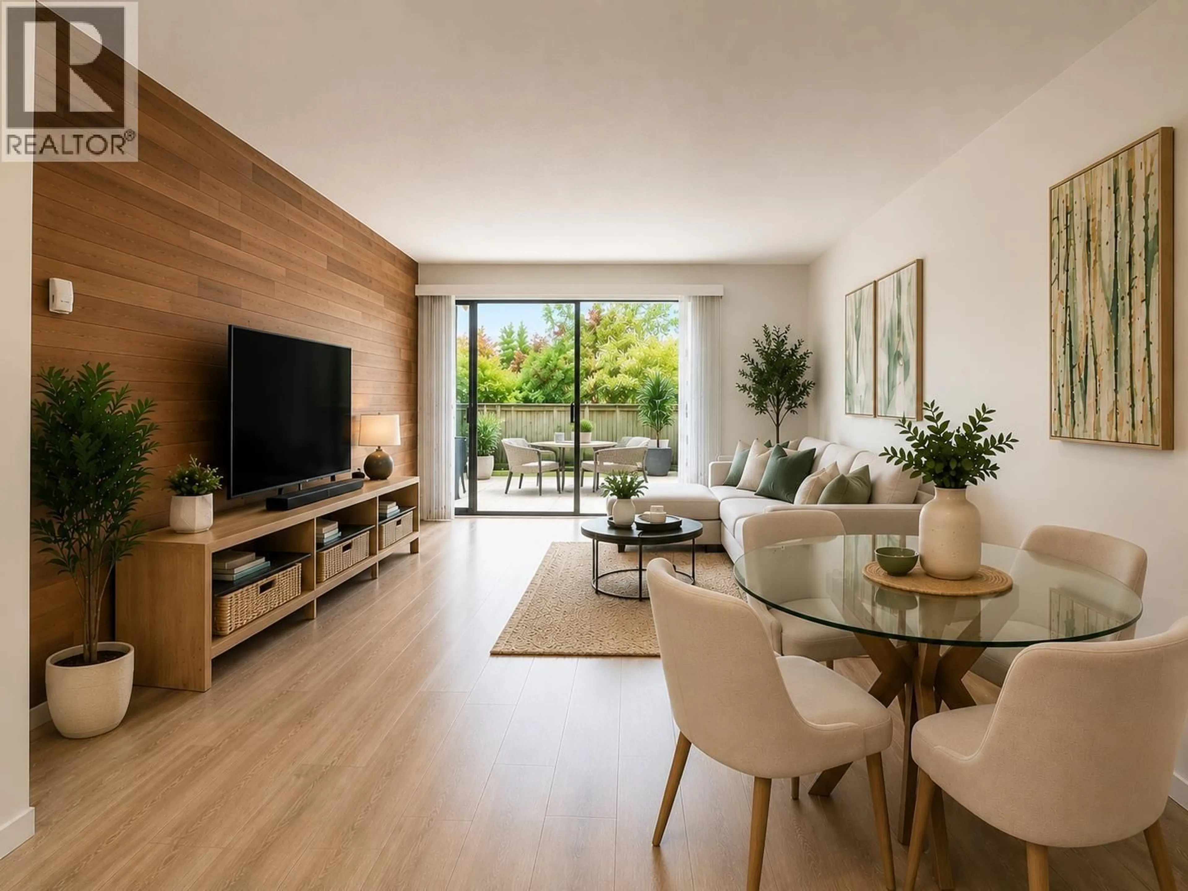 Living room with furniture, wood/laminate floor for 106 - 6669 TELFORD AVENUE, Burnaby British Columbia V5H4A1