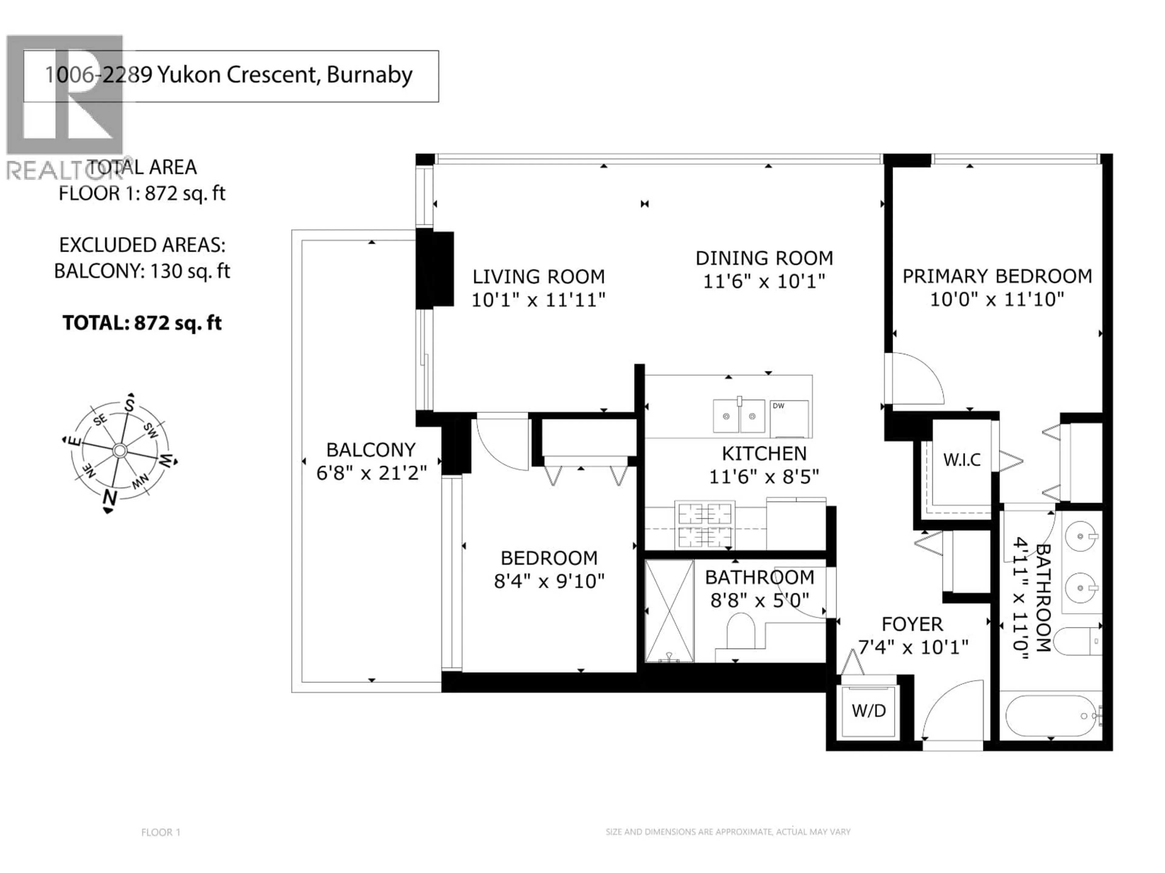 Floor plan for 1006 - 2289 YUKON CRESCENT, Burnaby British Columbia V5C0B2