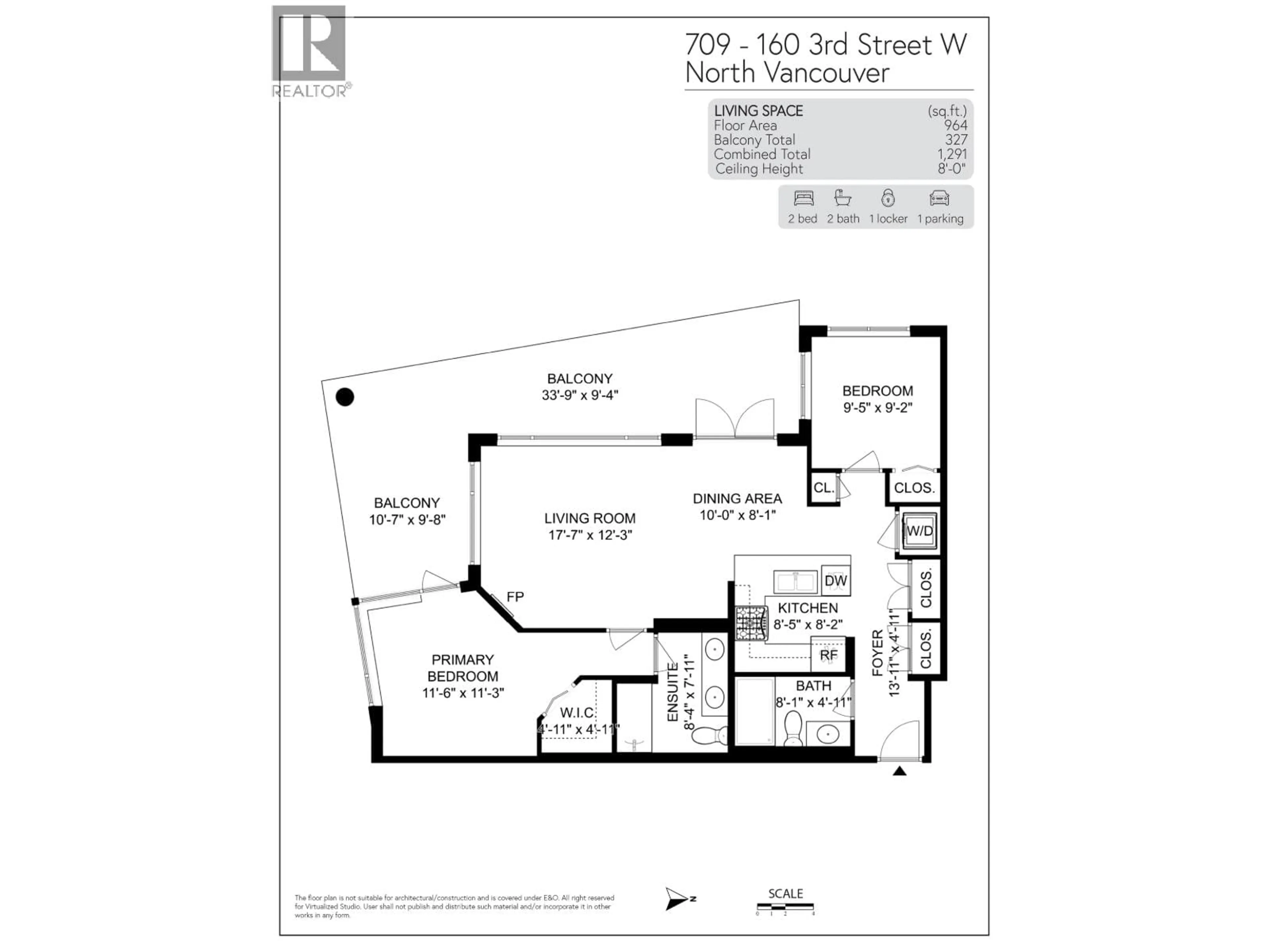 Floor plan for 709 - 160 3RD STREET, North Vancouver British Columbia V7M0A9